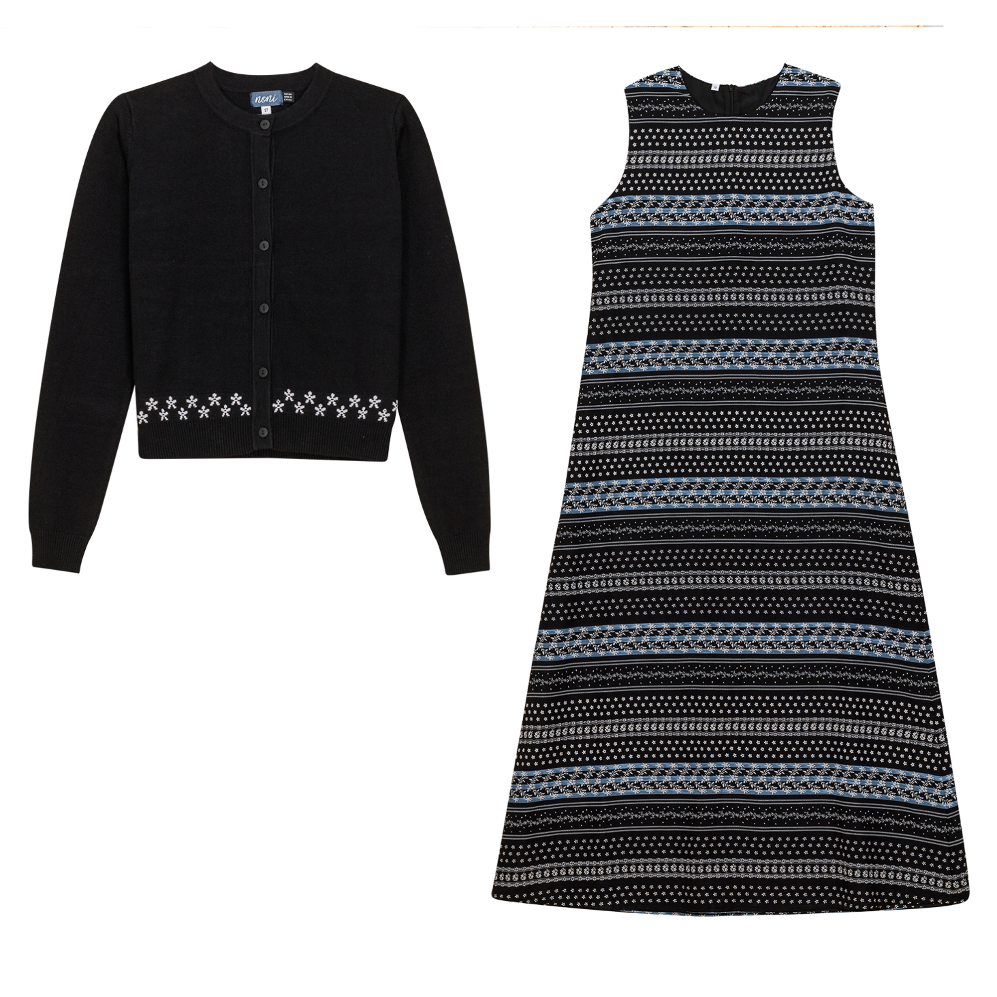 Striped Floral Print 2Pc Set in Black by Noni