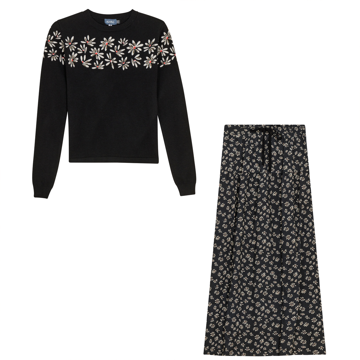 Woven Floral 2Pc Set in Black by Noni