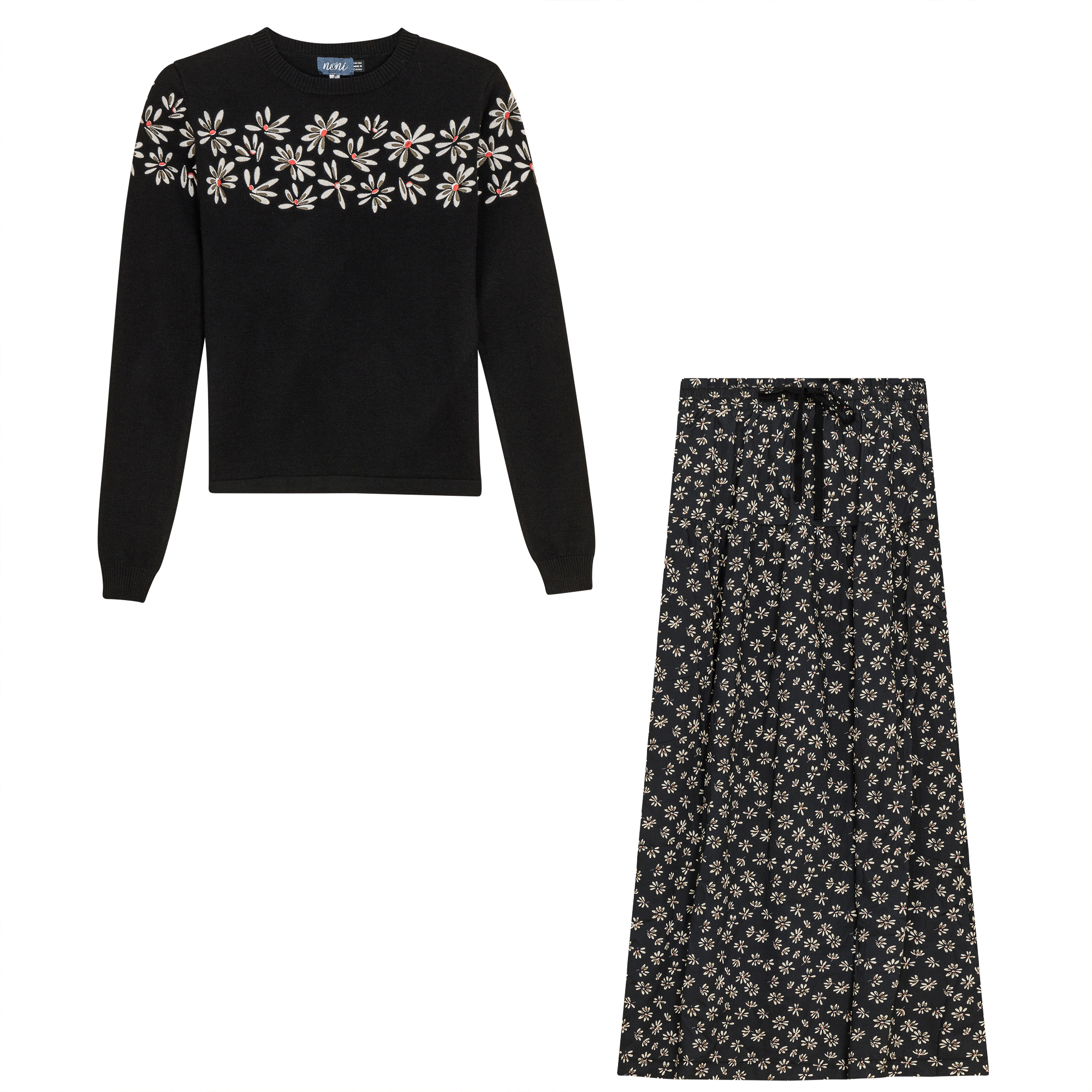 Woven Floral 2Pc Set in Black by Noni