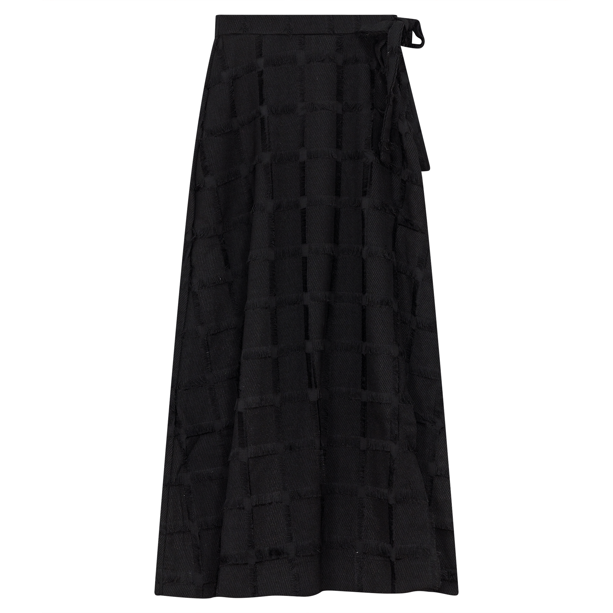Woven Fringe Wrap Skirt in Black by Noni