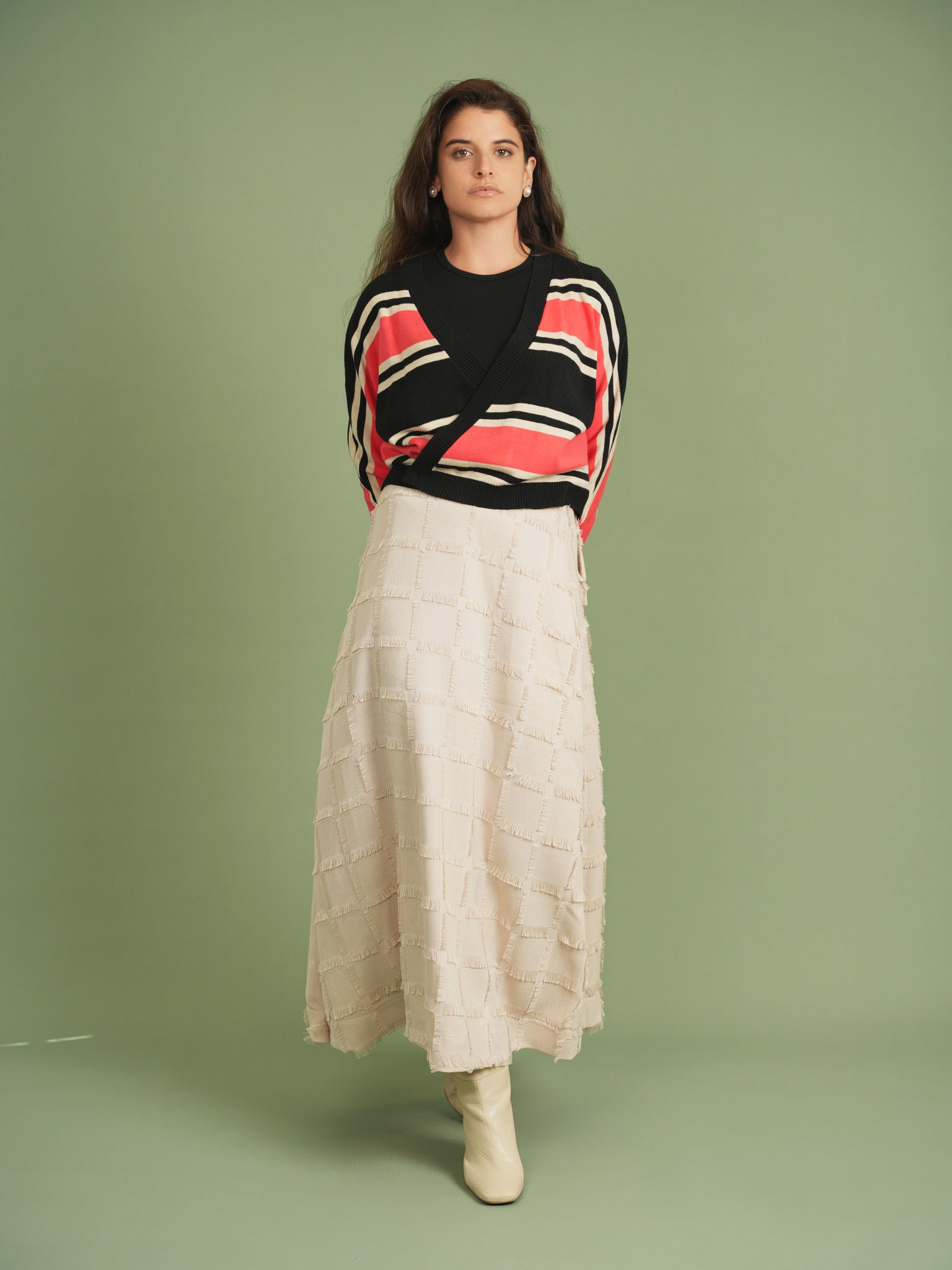 Woven Fringe Wrap Skirt in by Noni