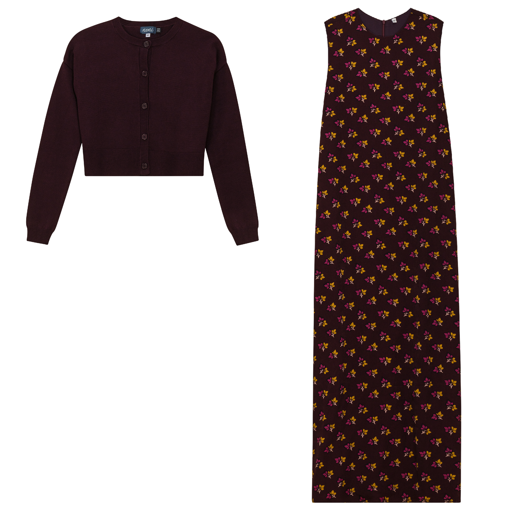 Crepe Jumper and Cardigan Set in Burgundy by Noni