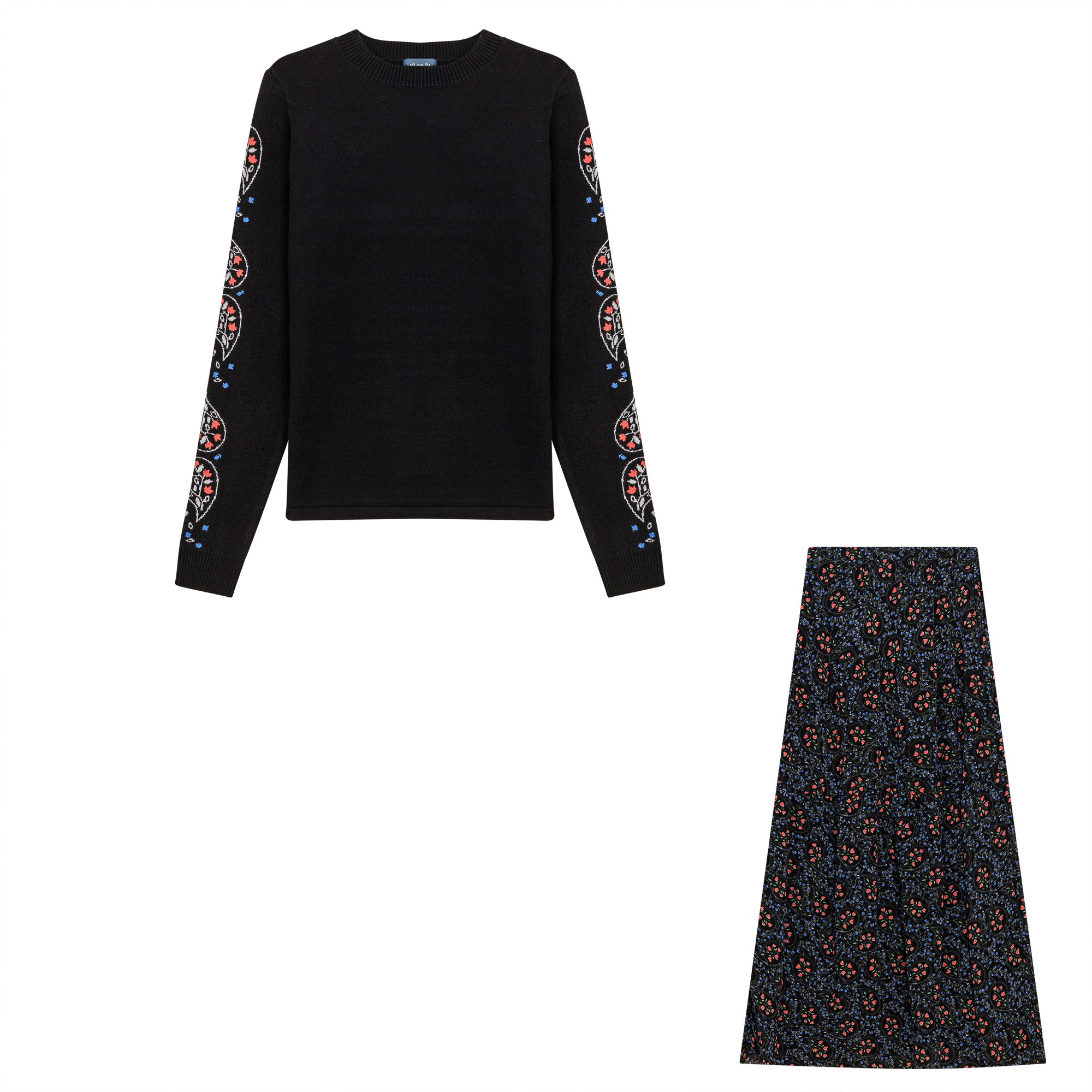 Tiered Floral Chiffon 2 Pc Set in Black by Noni