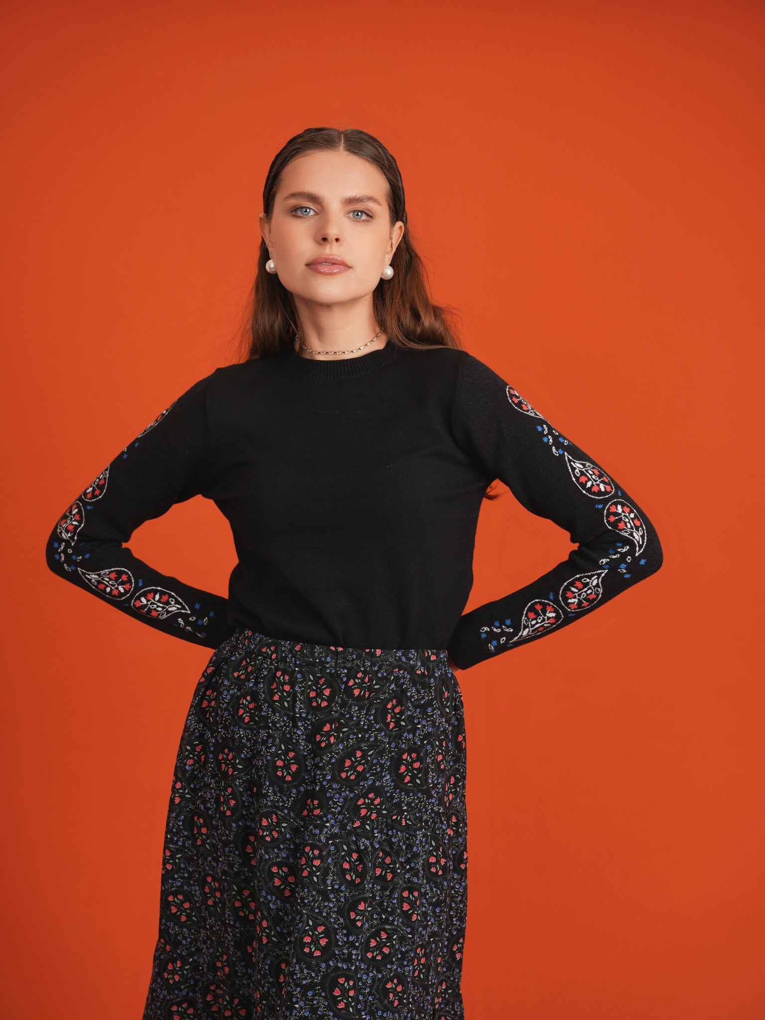 Tiered Floral Chiffon 2 Pc Set in Black by Noni