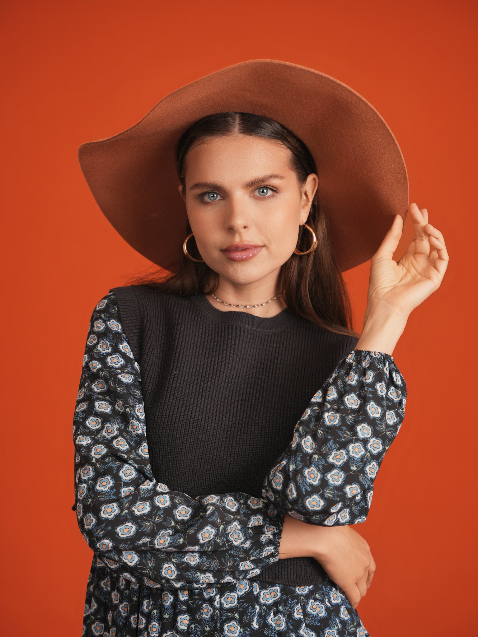 Midi Printed Dress with Knitted Vest in Navy by Noni