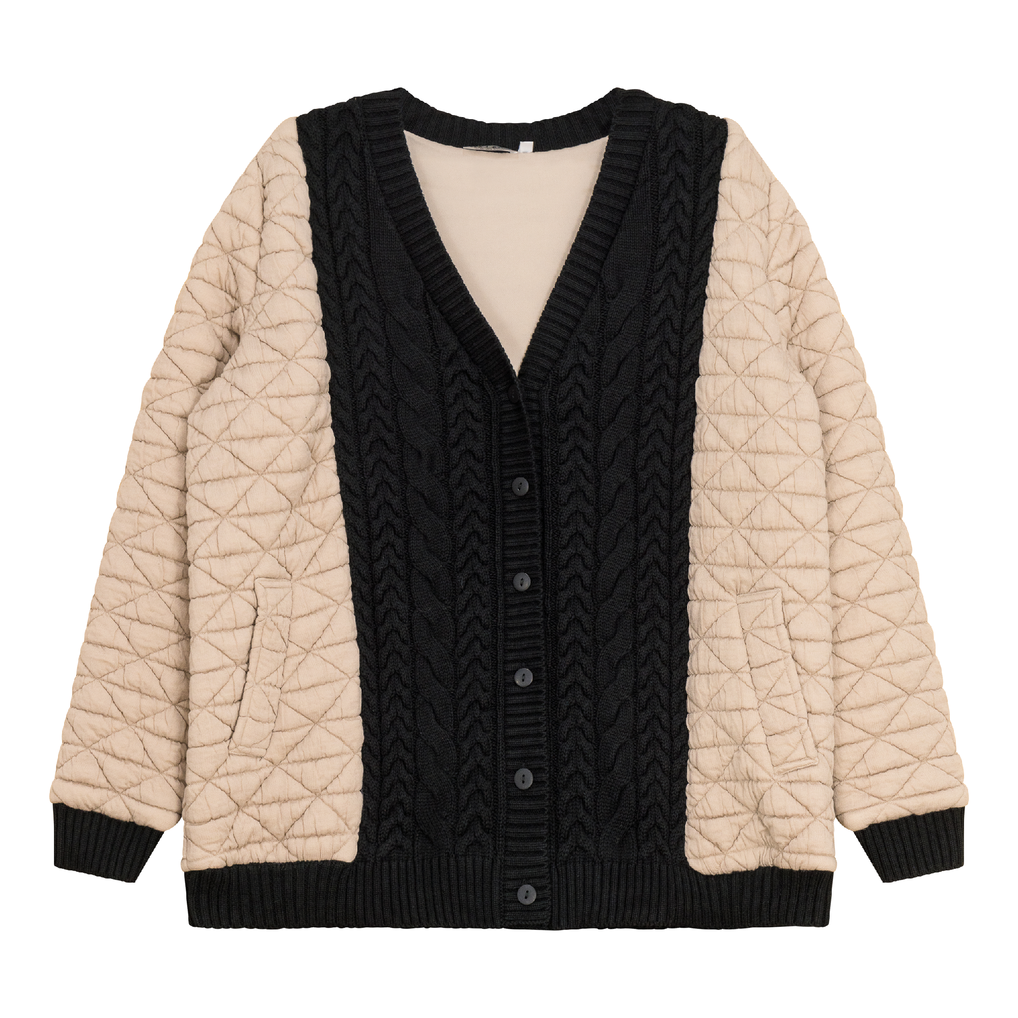 Quilted Knit Cardigan in Beige by Unclear