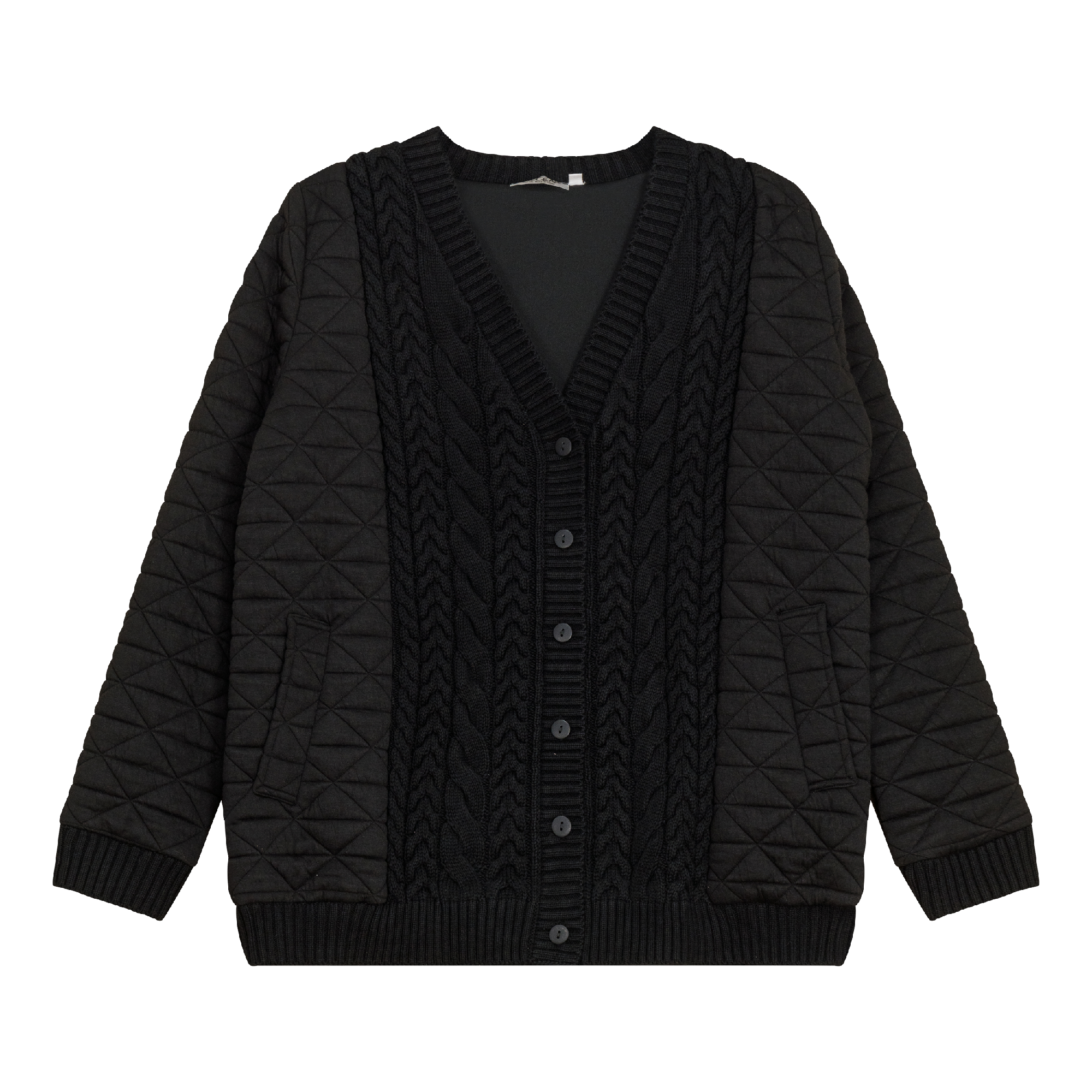 Quilted Knit Cardigan in Black by Unclear