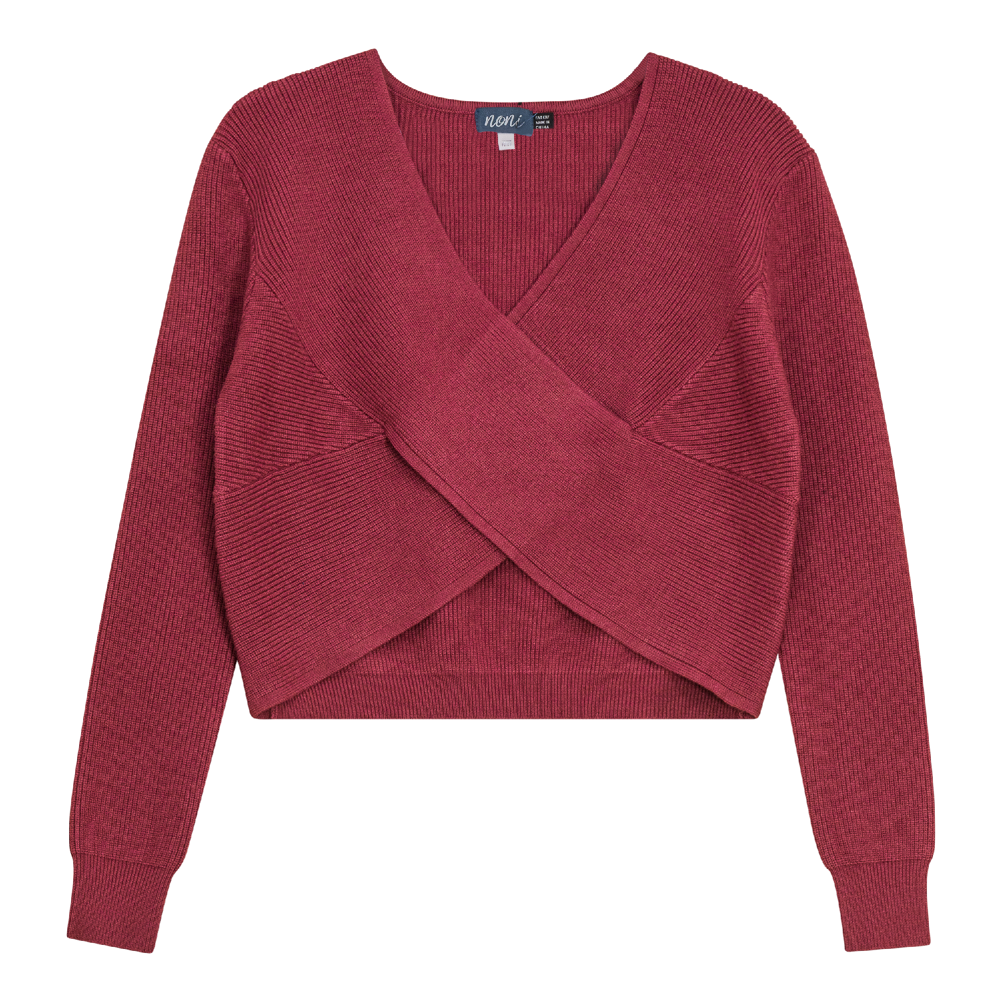 Chunky Knit Wrap Cropped Sweater in Berry by Noni