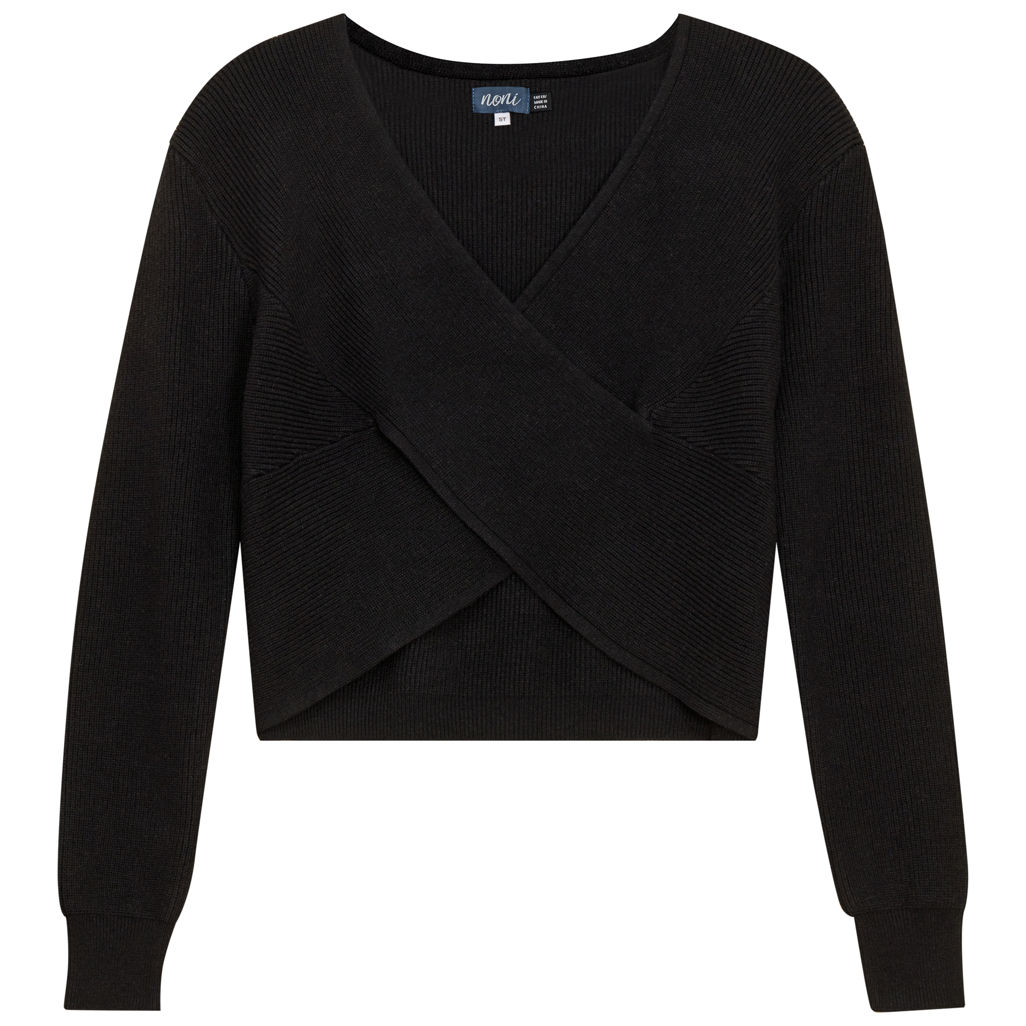 Chunky Knit Wrap Cropped Sweater in Black by Noni