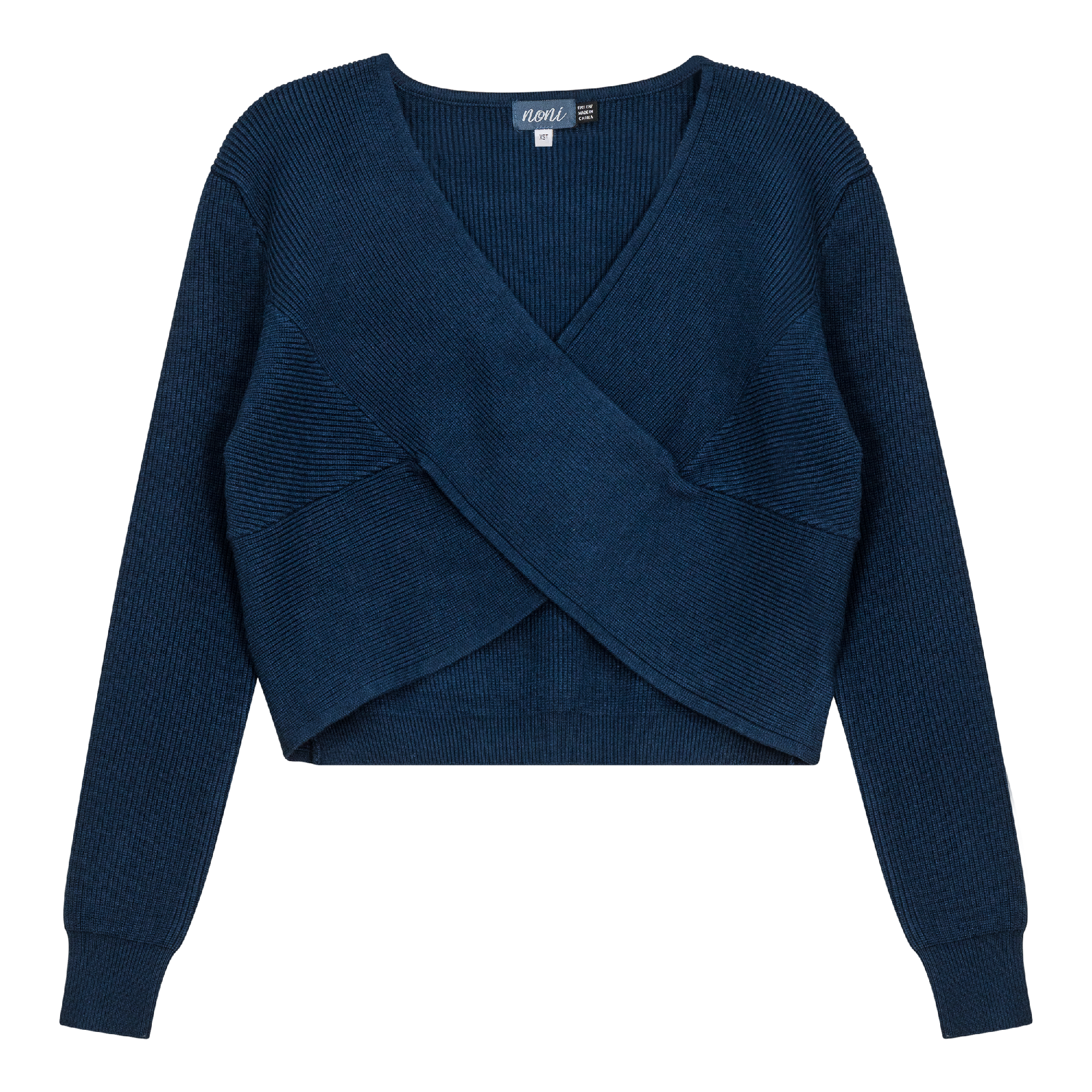 Chunky Knit Wrap Cropped Sweater in Navy by Noni