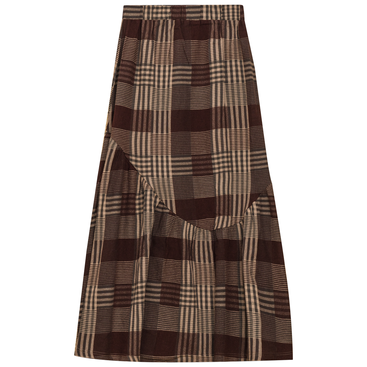 Woven Plaid Midi Skirt in Beige by Noni