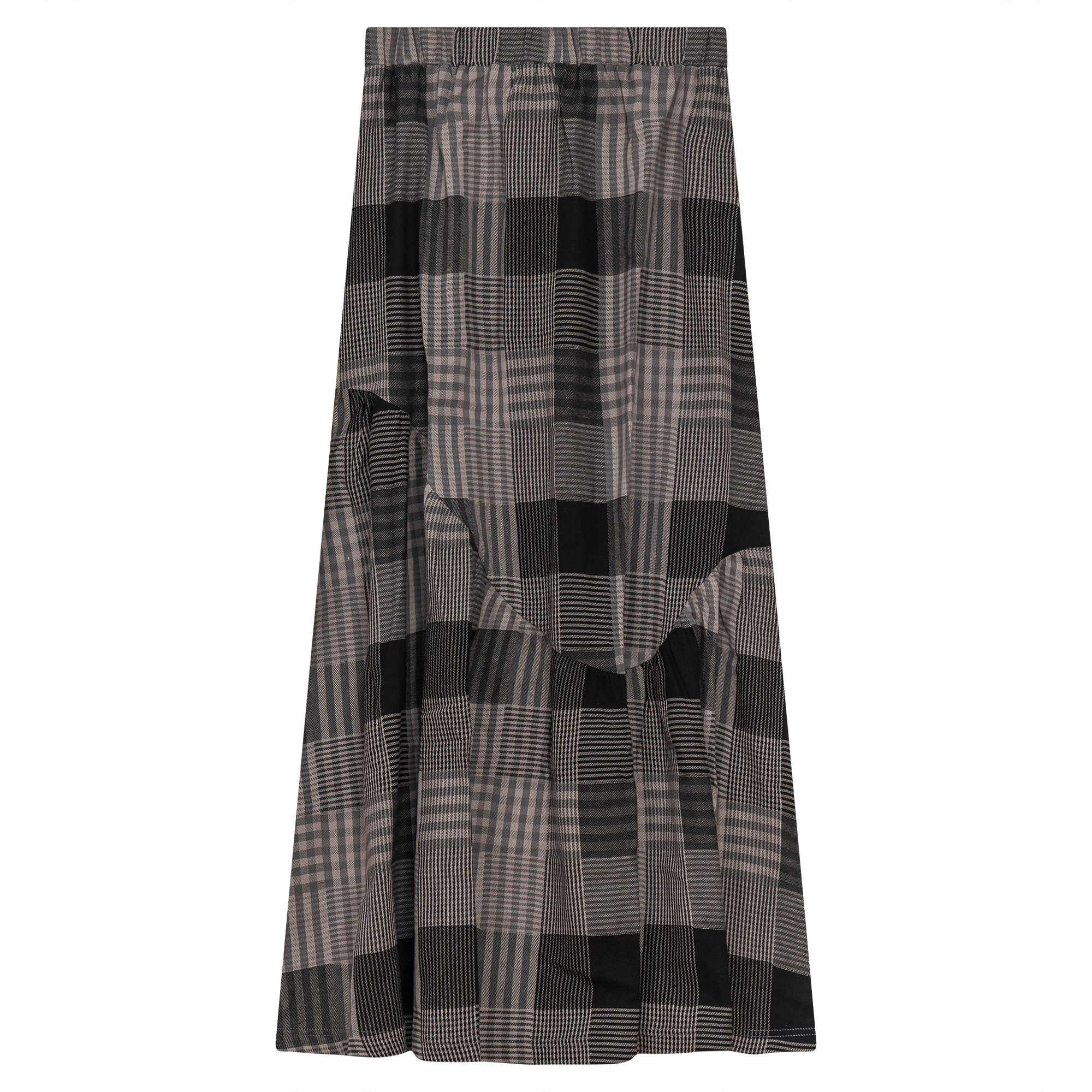 Woven Plaid Midi Skirt in Black by Noni