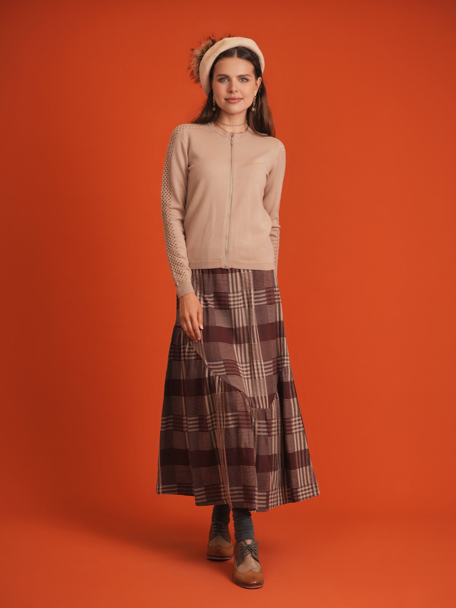 Woven Plaid Midi Skirt in Black by Noni