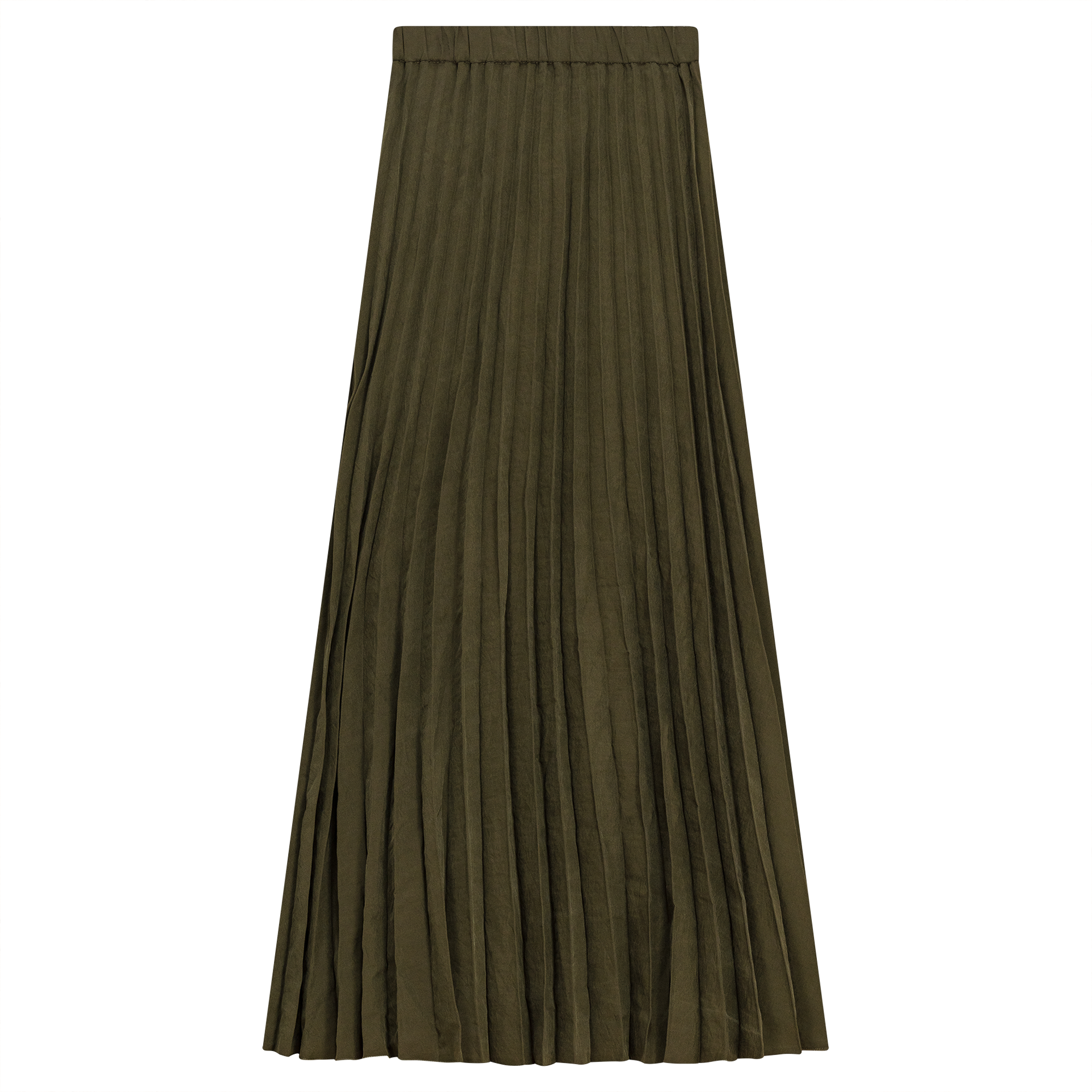 Sunburst Pleated Midi Skirt in Olive by Noni