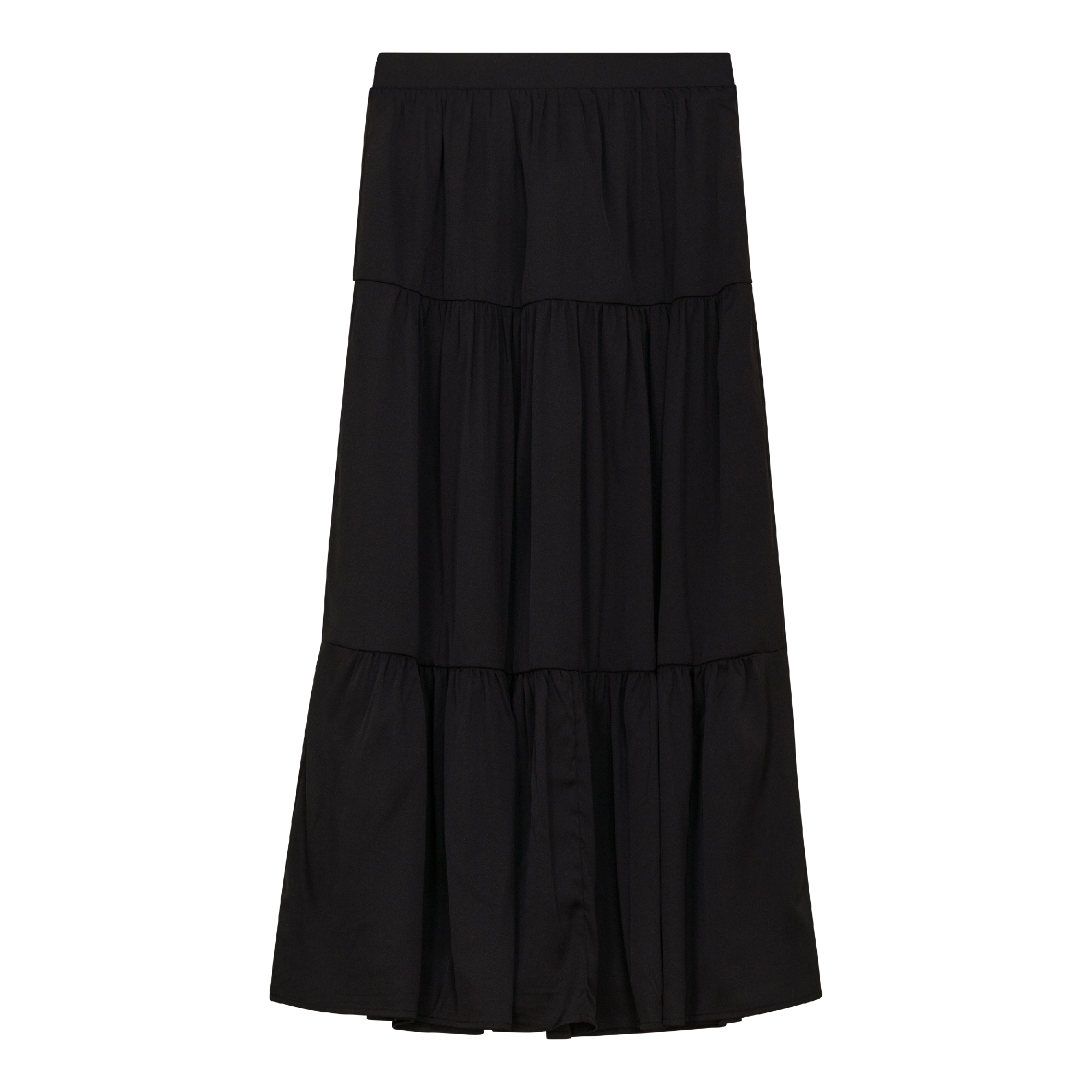 Midi Satin Tiered Skirt in Black by Noni
