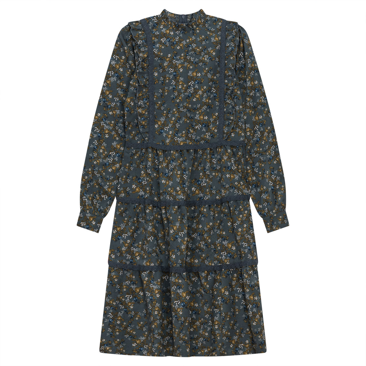Floral Print Lace Trim Dress in Blue by Noni