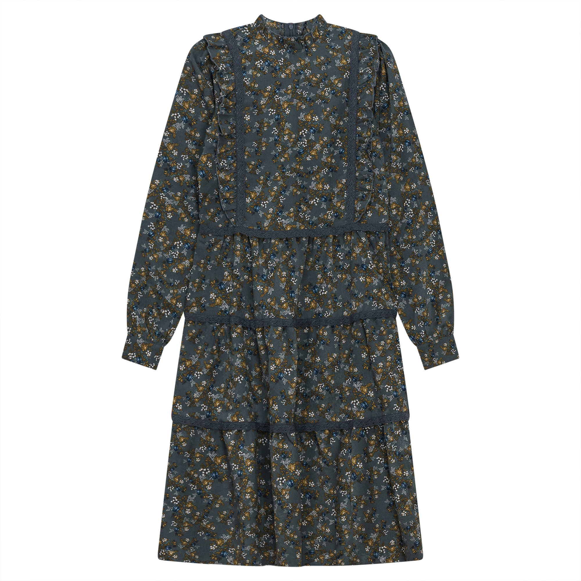 Floral Print Lace Trim Dress in Blue by Noni