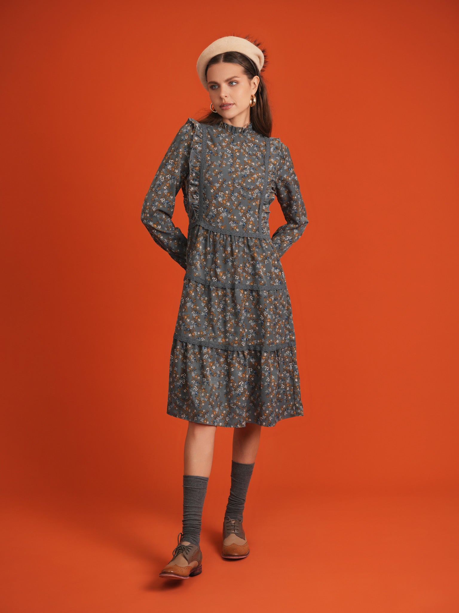 Floral Print Lace Trim Dress in by Noni