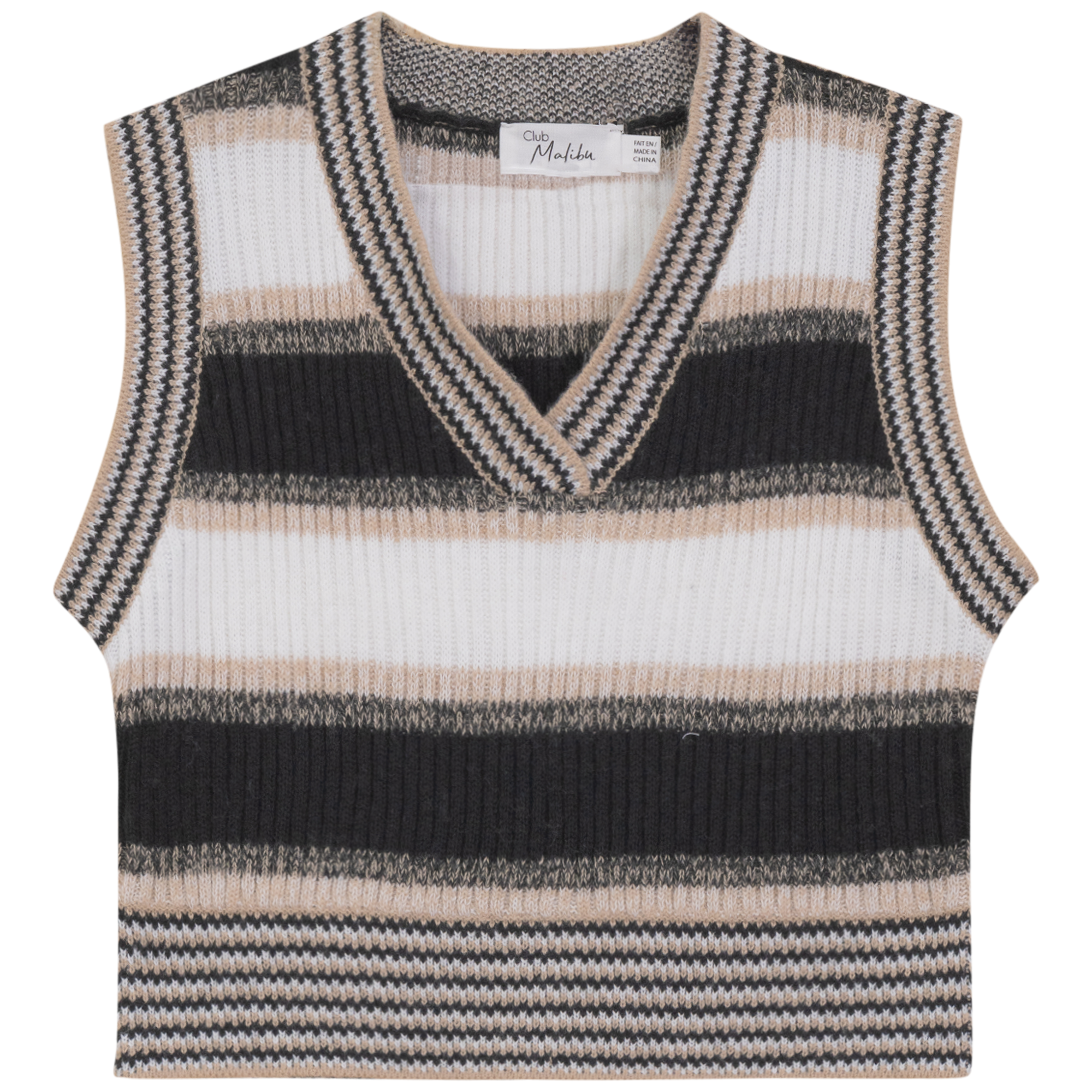 Striped Knit Vest in Black White Stone by Club Malibu