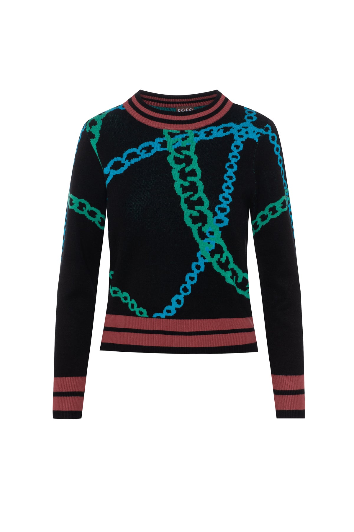 Printed knit Chain Sweater in Black by Coco