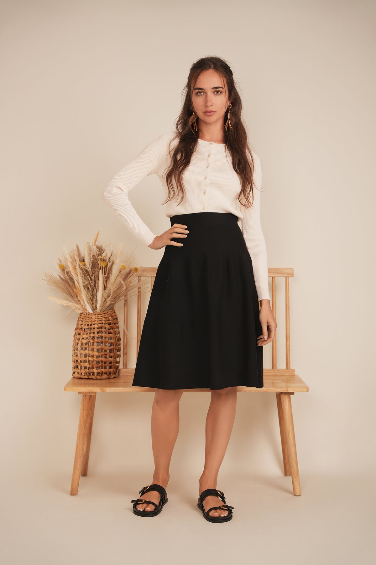 A Line Knit Skirt in by Midi