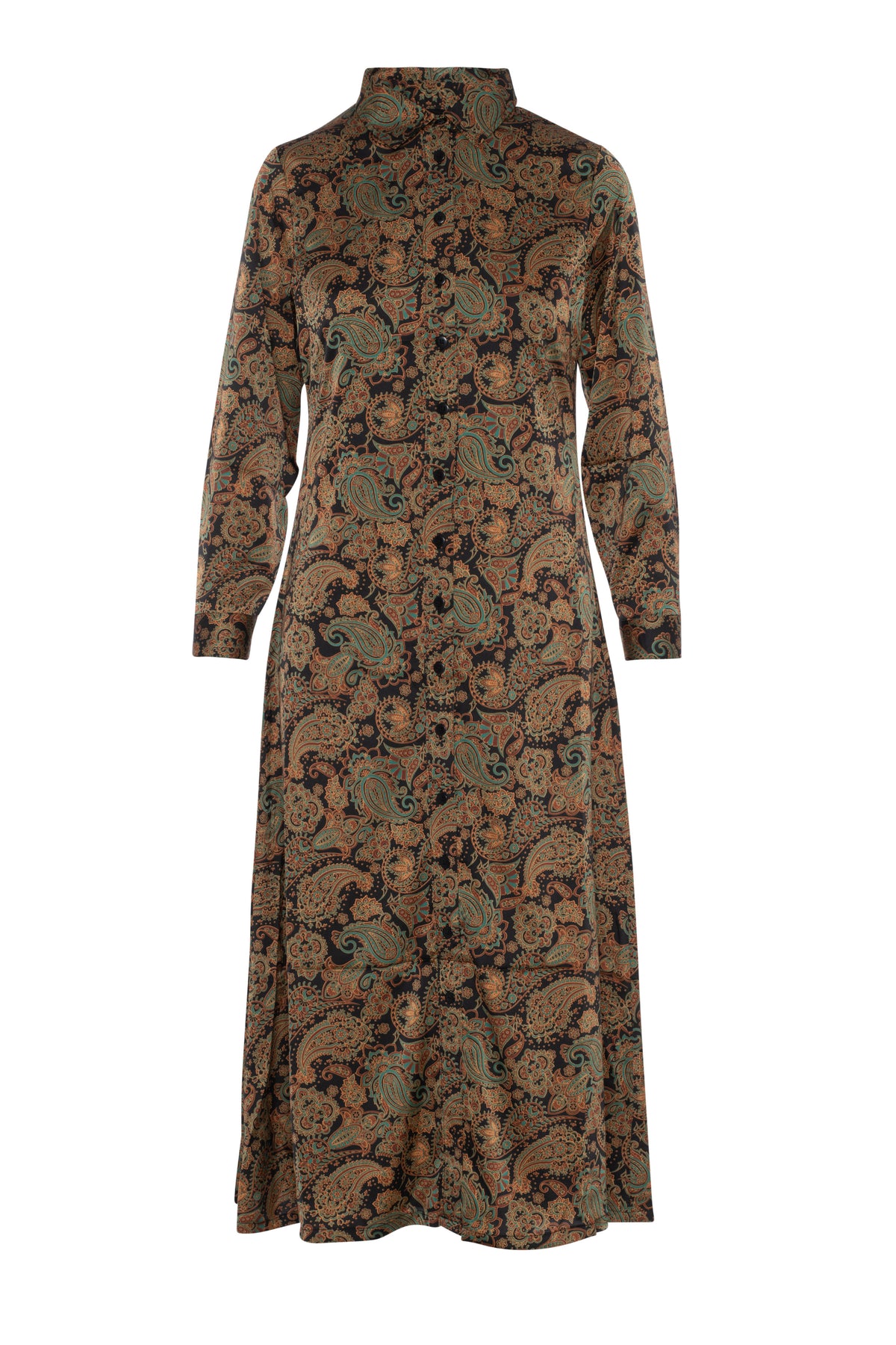 Printed Satin Midi Shirt Dress