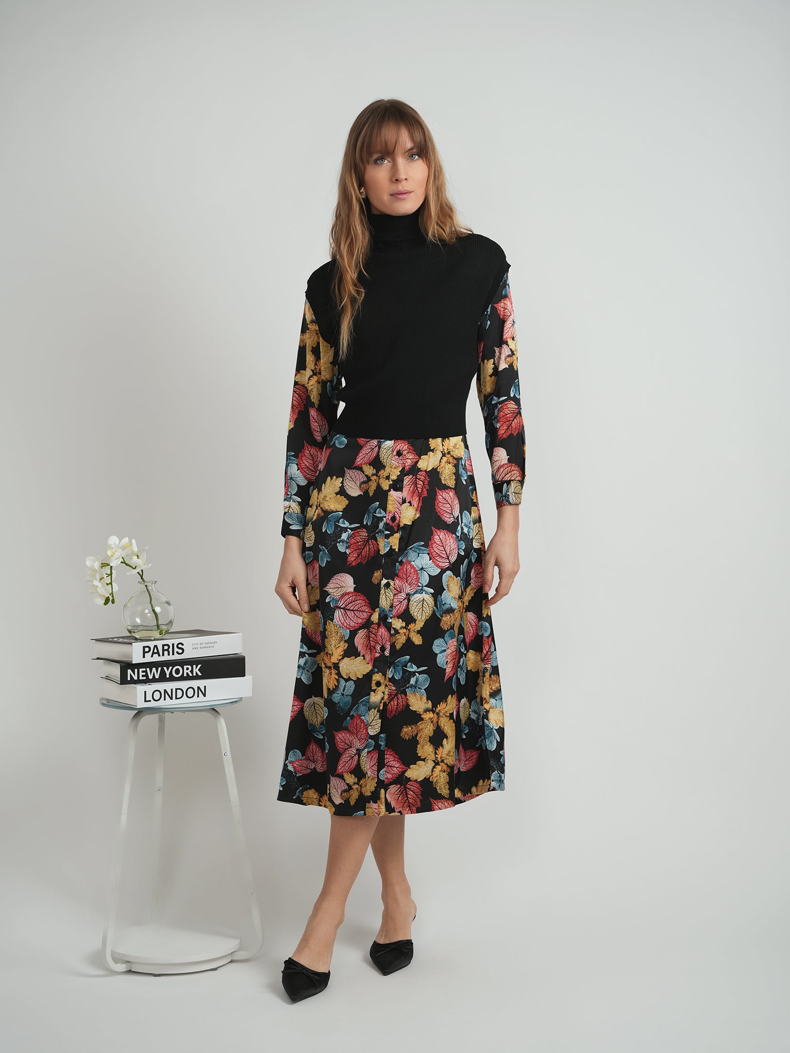 Printed Satin Midi Shirt Dress in by Coco de la Mour