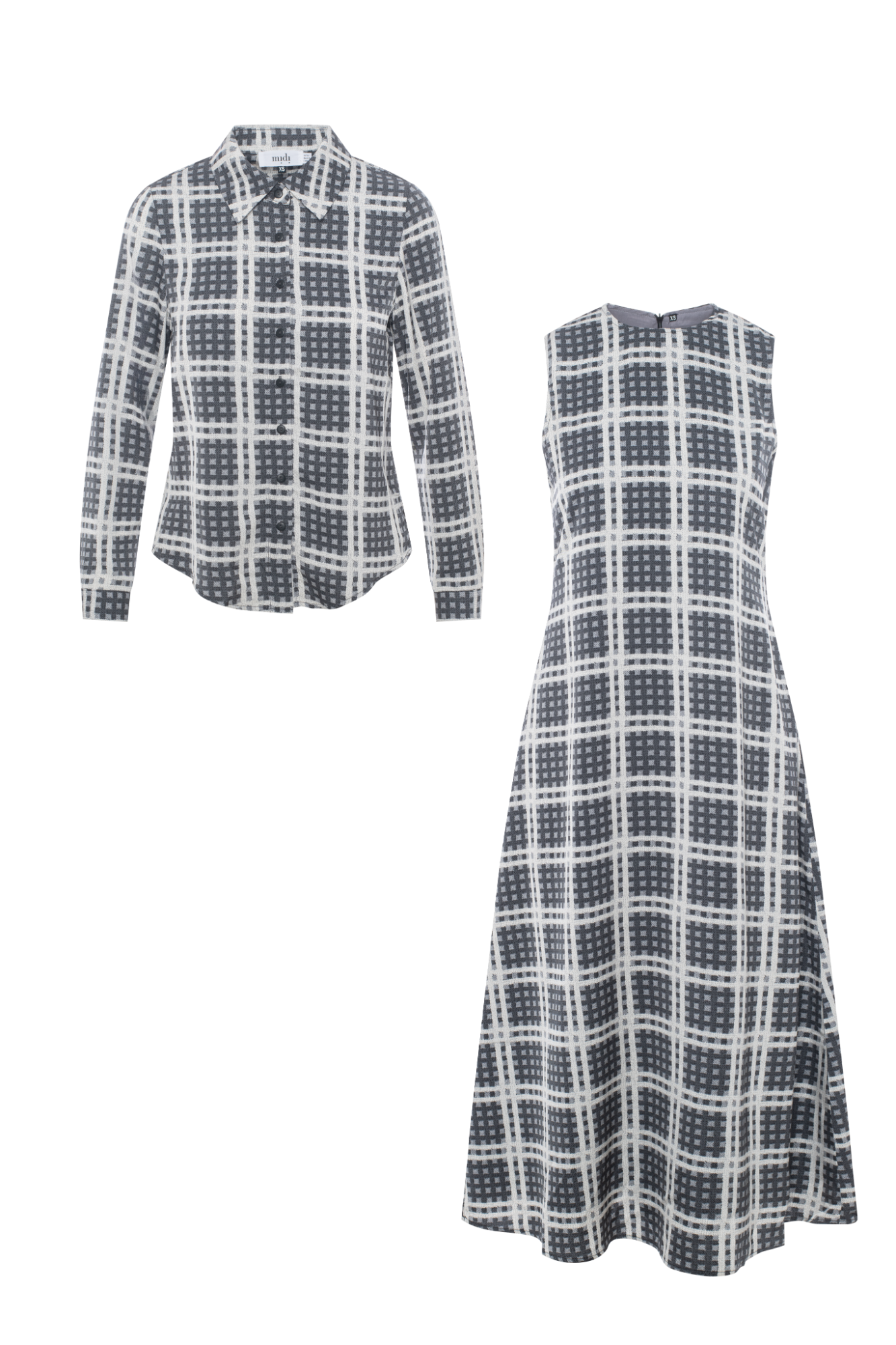 Checkered Shirt Jumper Set in Grey Plaid by Midi