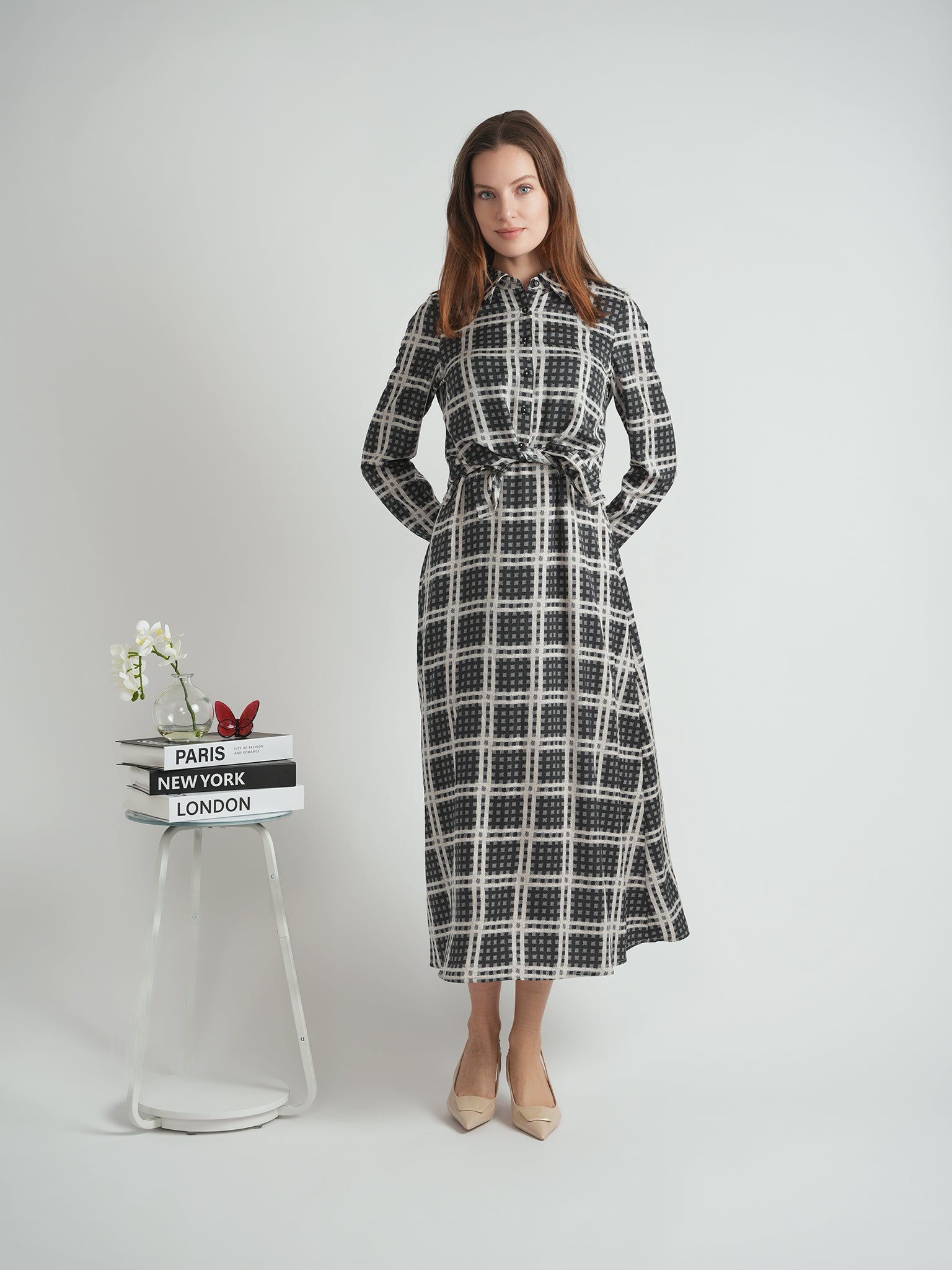 Checkered Shirt Jumper Set in by Midi