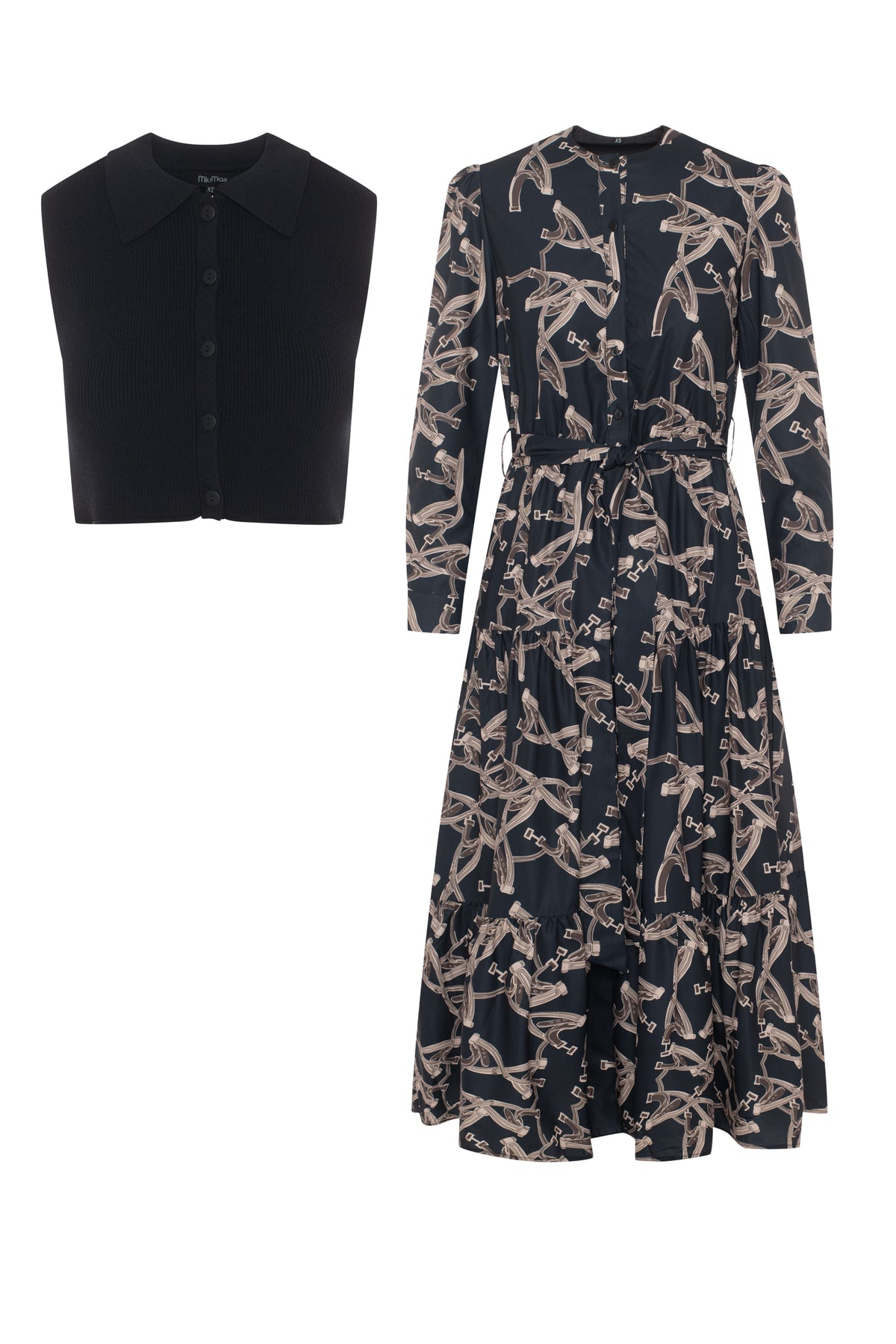 Cropped Midi Dress Set in Coffee Black by MiuMax
