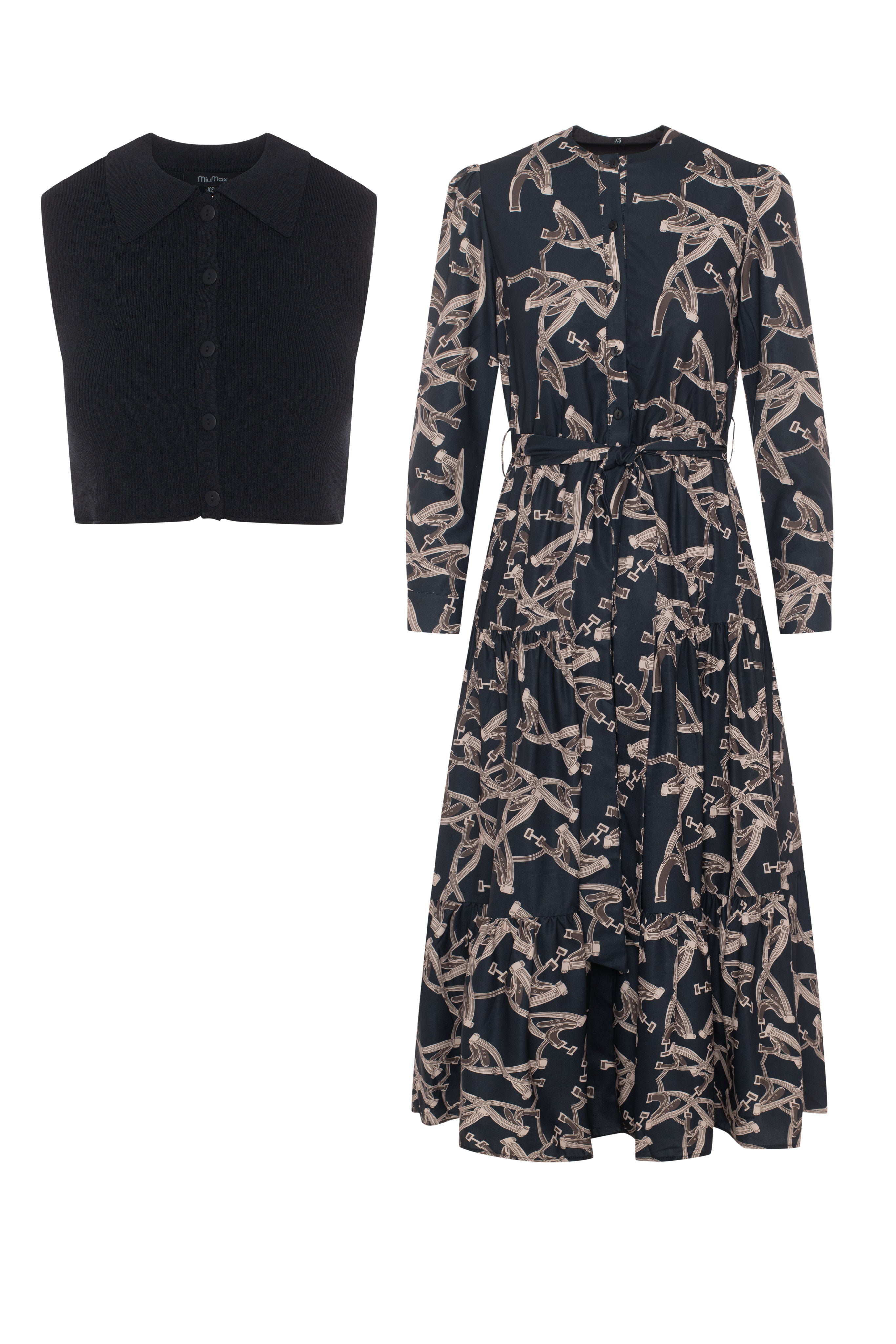 Cropped Midi Dress Set in Coffee Black by MiuMax