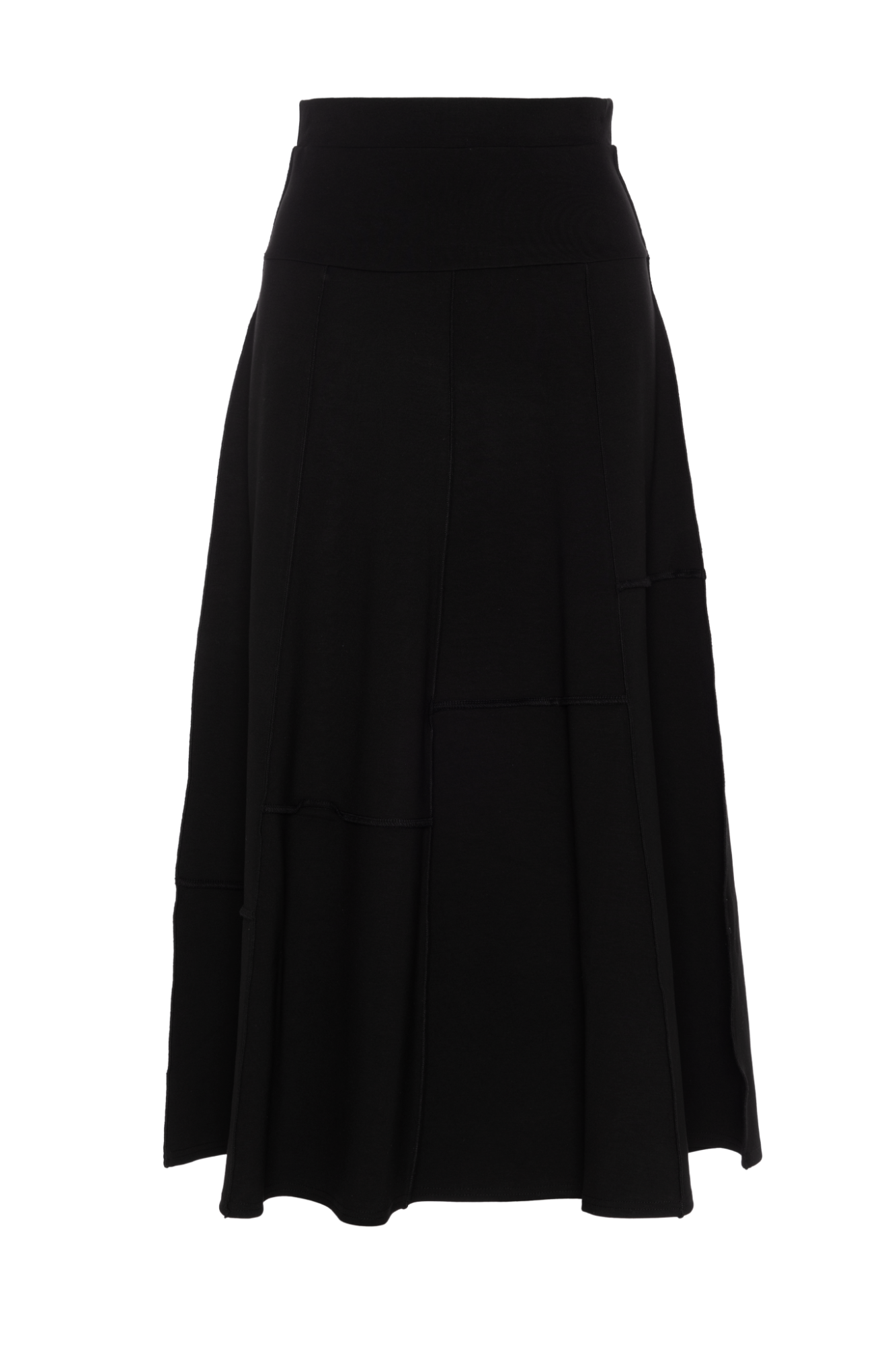 Ponte Top Stitch Paneled A Line Midi Skirt in Black by Diciannove