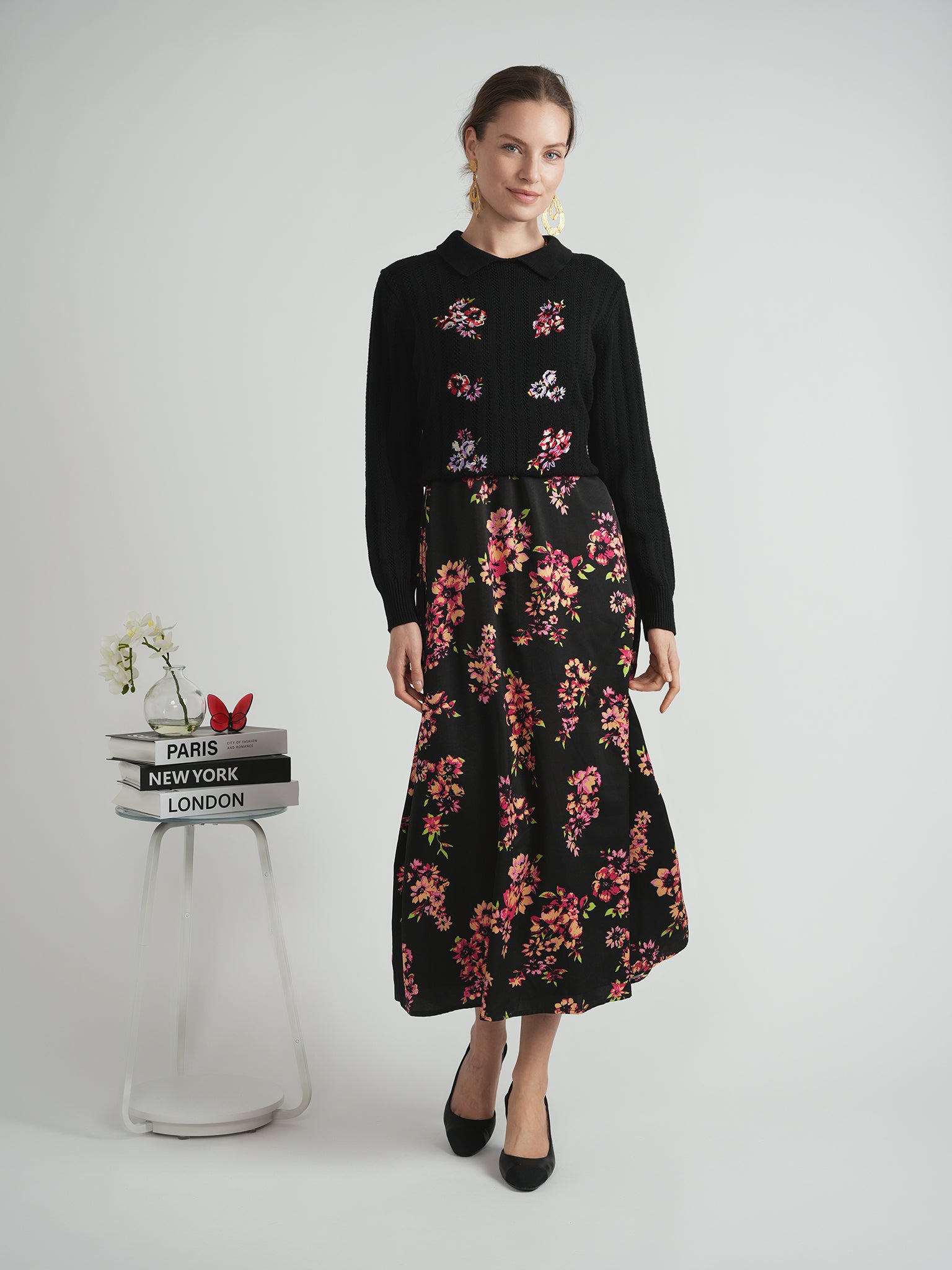 Embroidrered Textured Knit Sweater in by Club Malibu