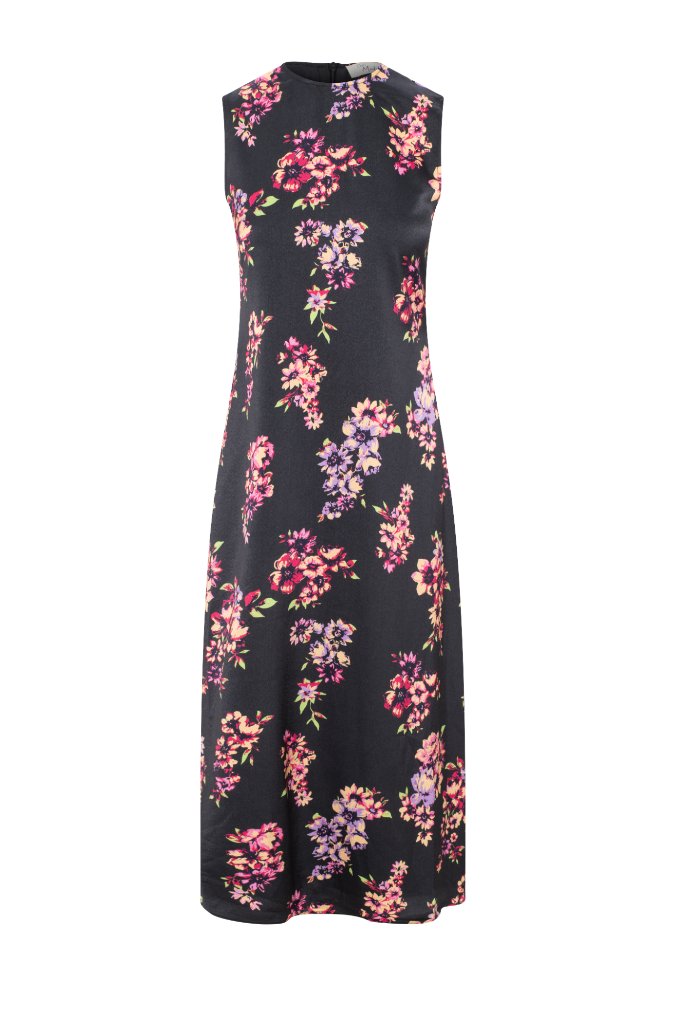 Printed Satin Midi Jumper in Black Floral by Club Malibu