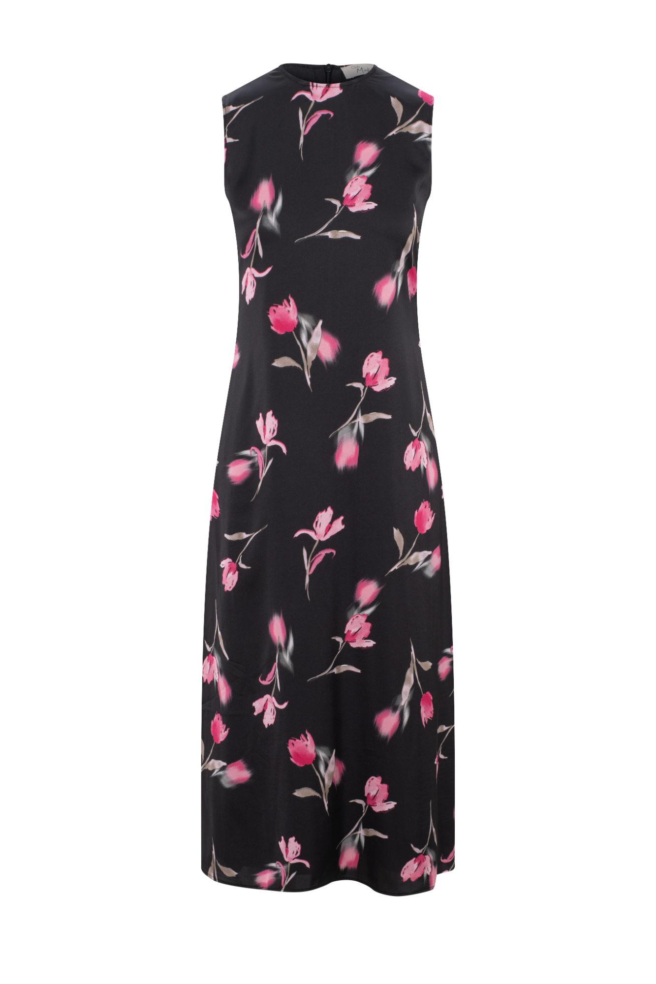 Printed Satin Midi Jumper in Black Tulips by Club Malibu