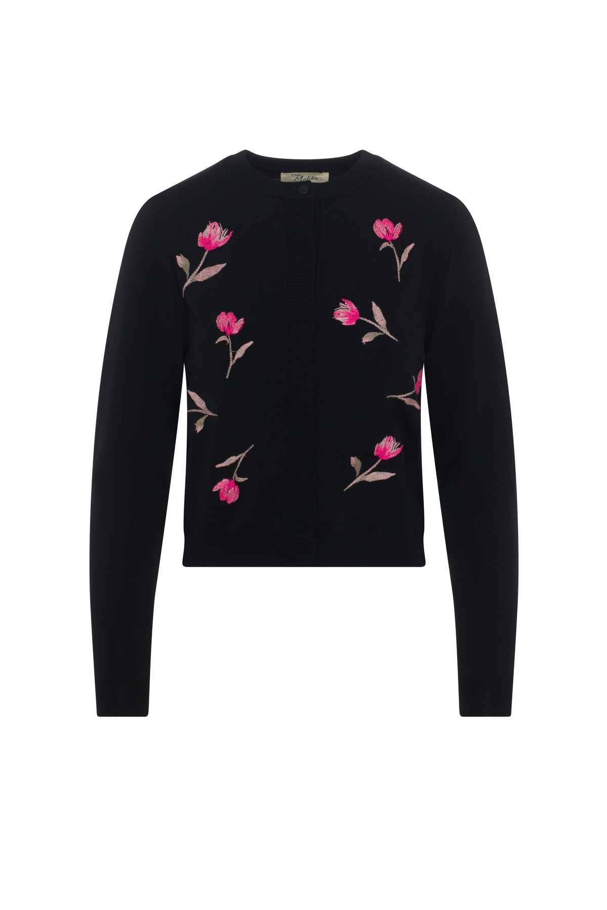 Emboidered Knit Cropped Cardigan in Black by Club Malibu