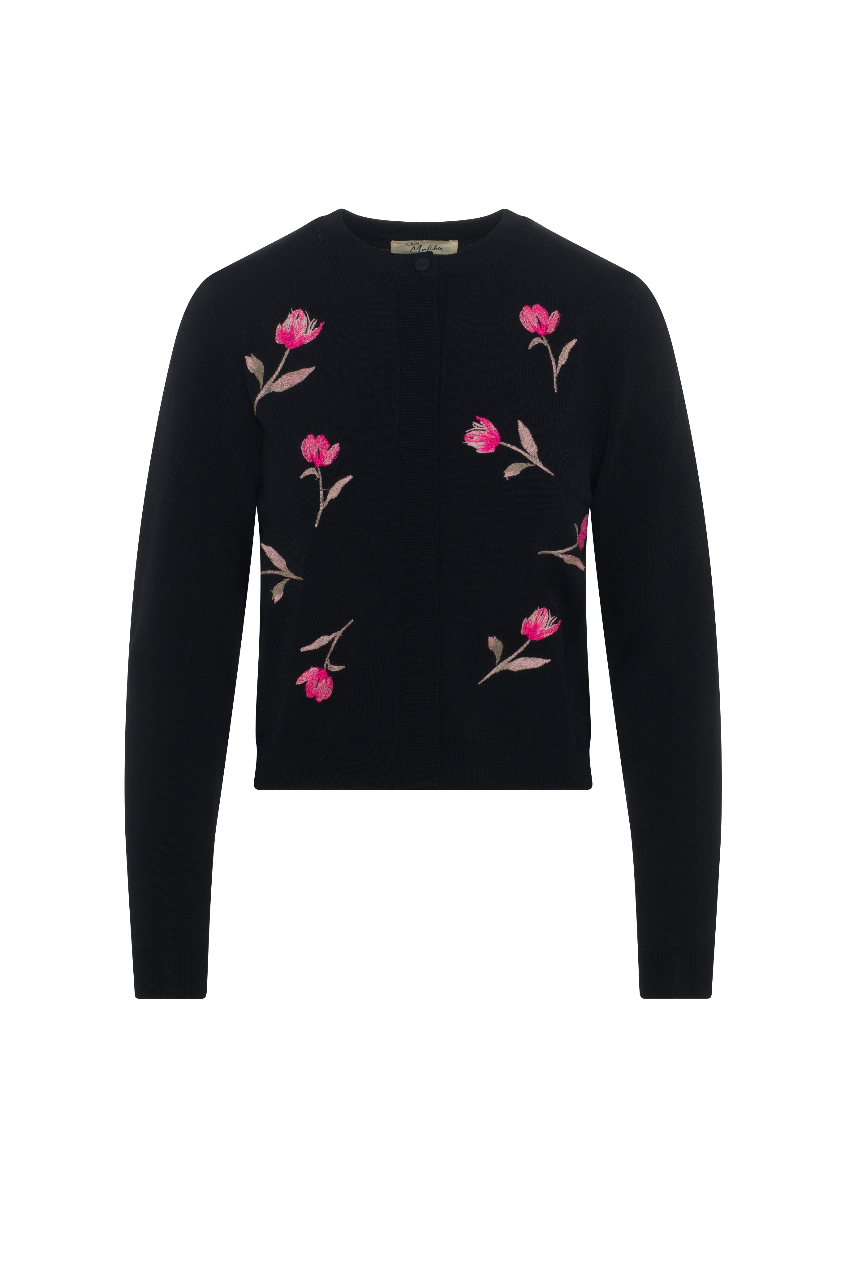 Emboidered Knit Cropped Cardigan in Black by Club Malibu