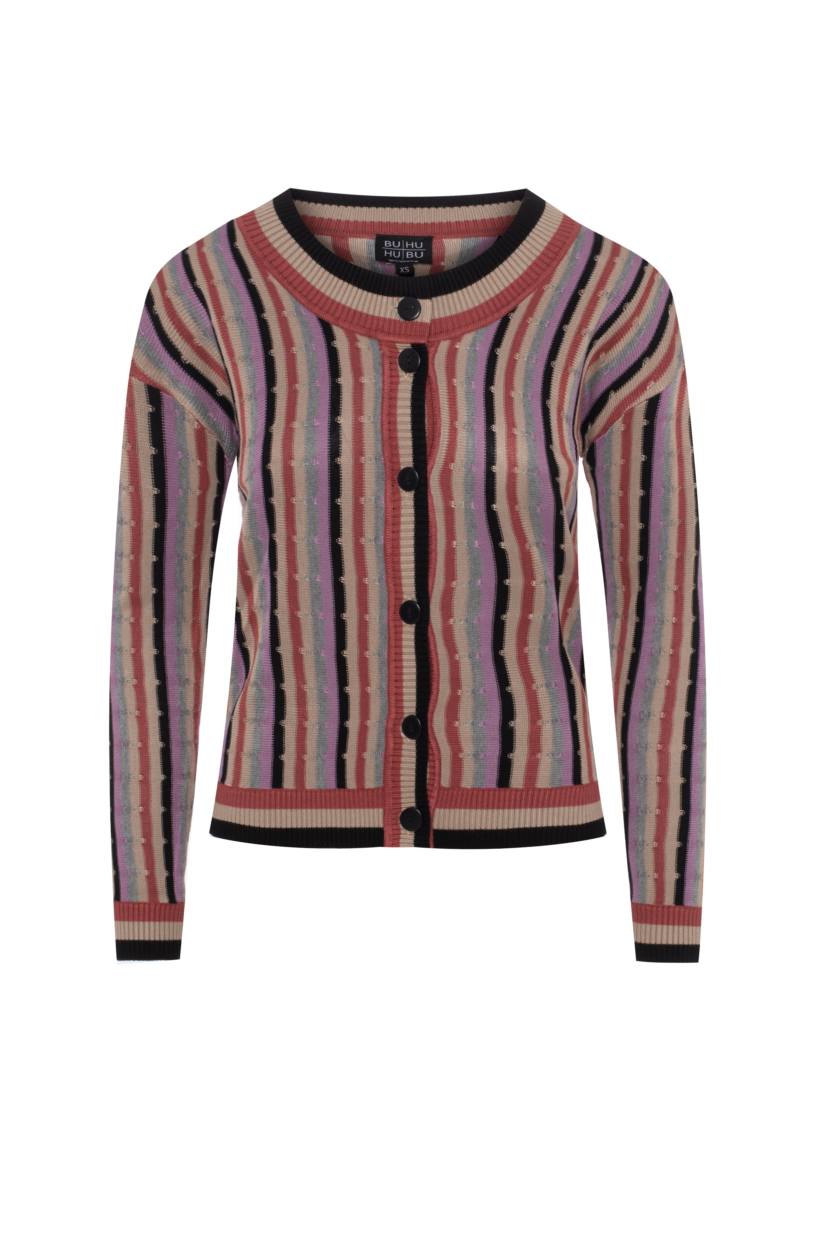 Cropped Textured Knit Striped Cardigan in Multi by BuHu