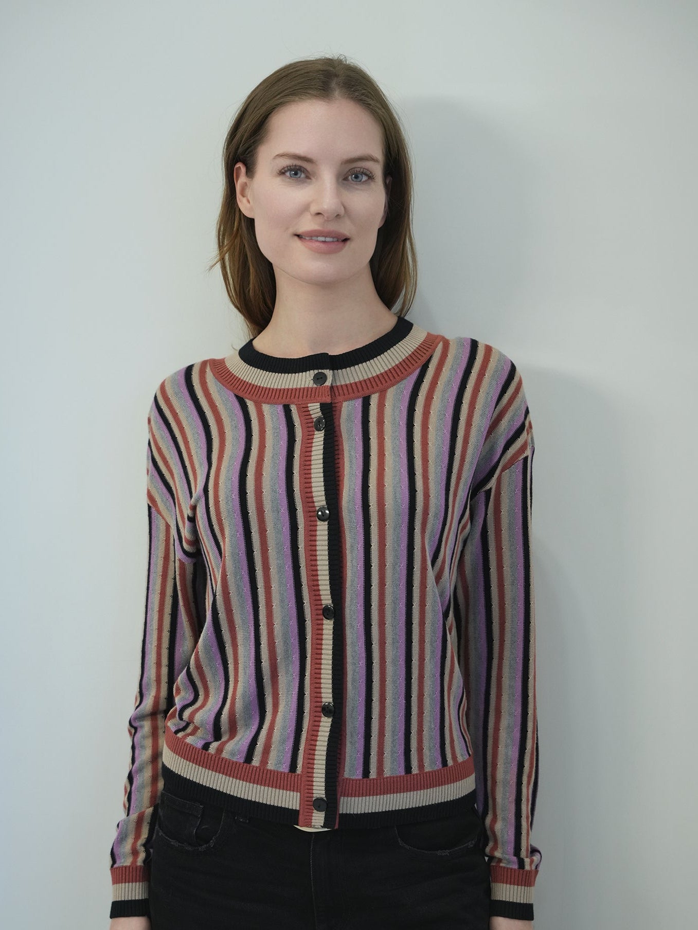 Cropped Textured Knit Striped Cardigan in by BuHu