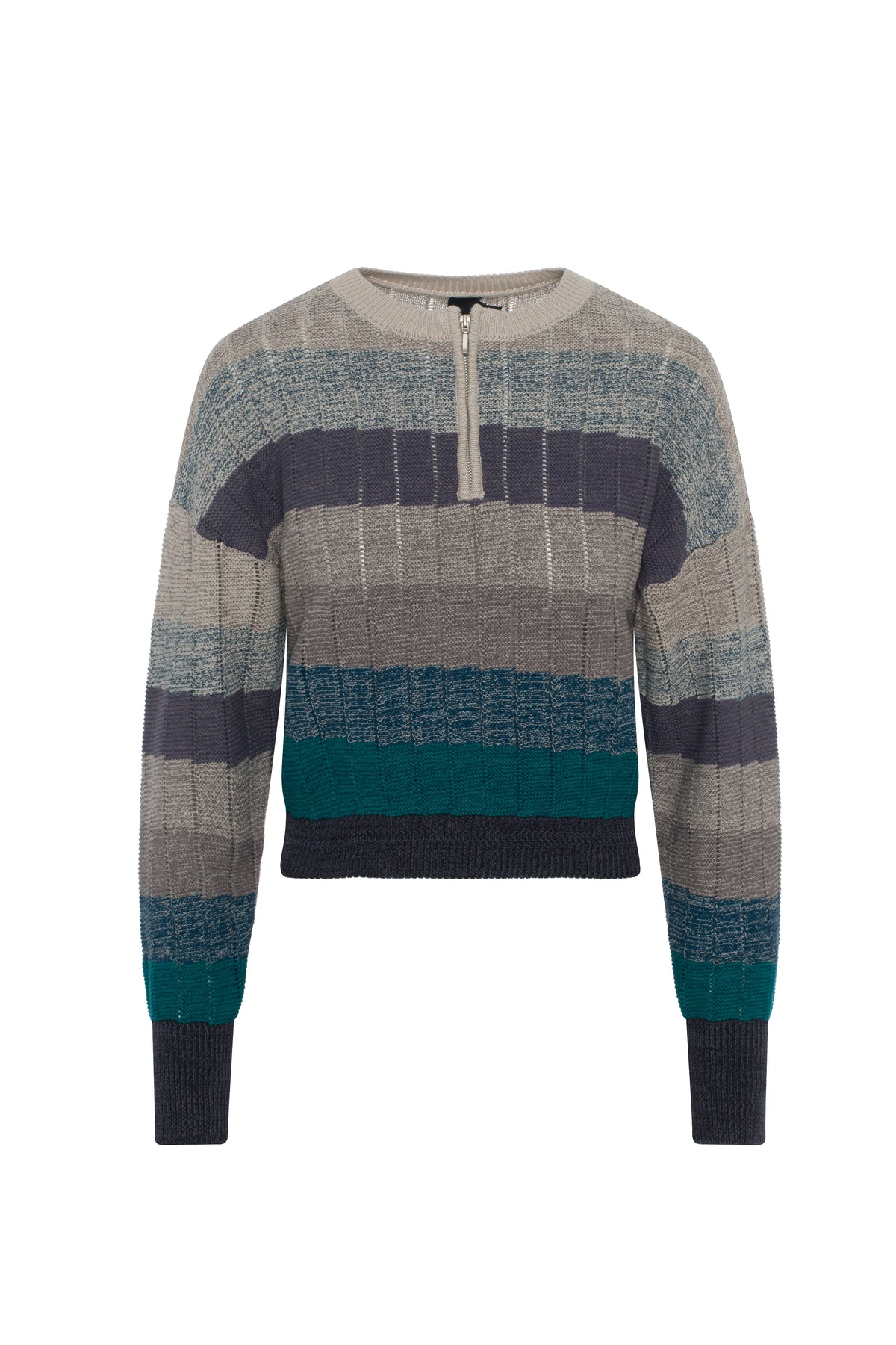 Cropped Striped Textured Knit Sweater in Black Multi by Spades