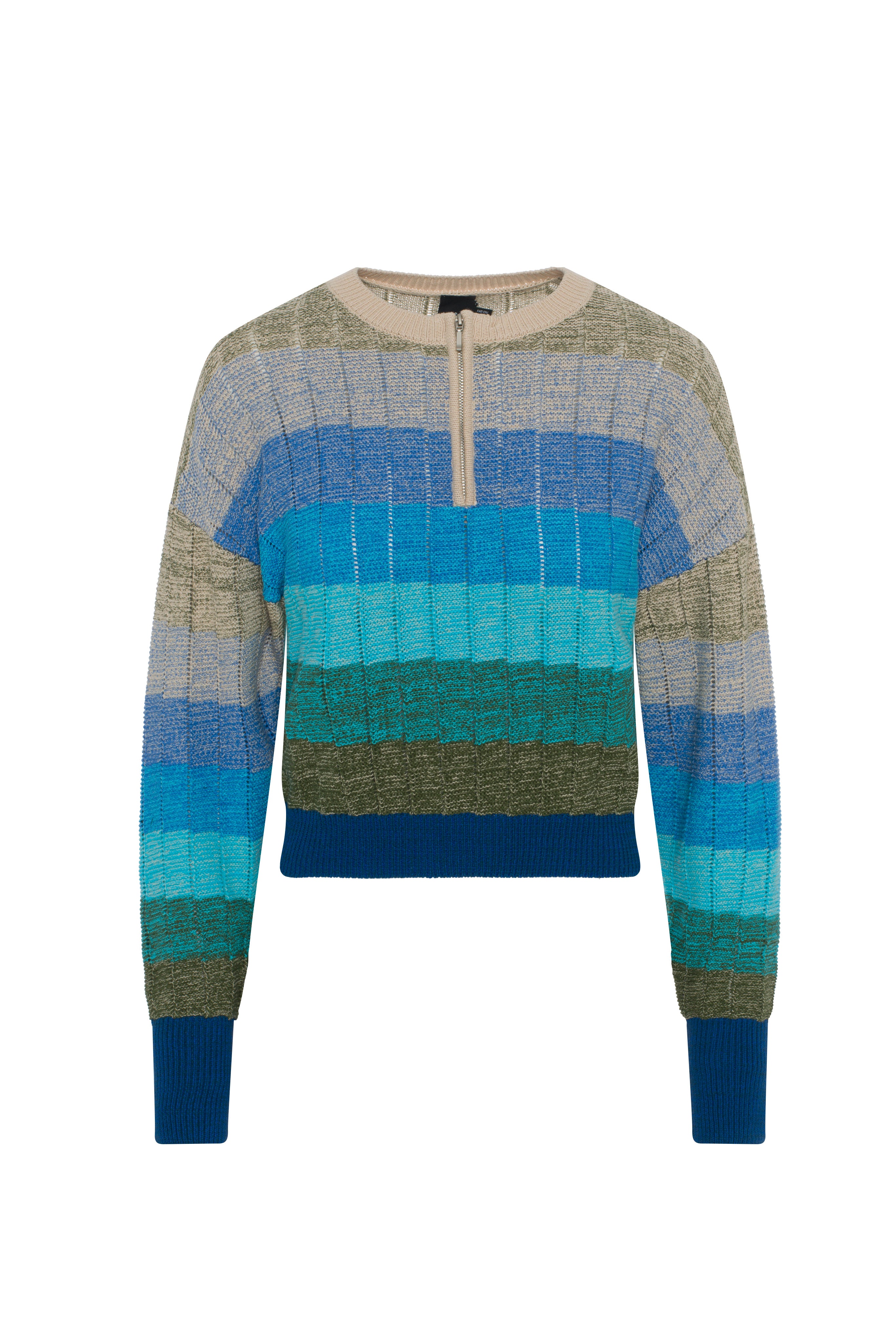 Cropped Striped Textured Knit Sweater in Blue Multi by Spades