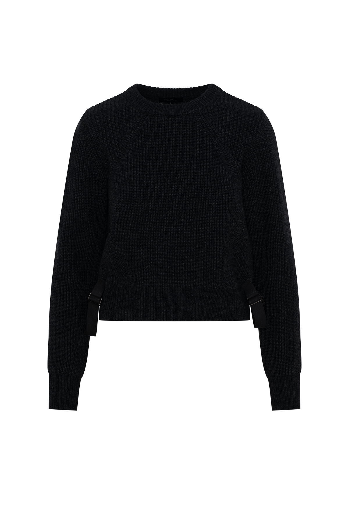 Cropped Belt Sweater in Black by MiuMax