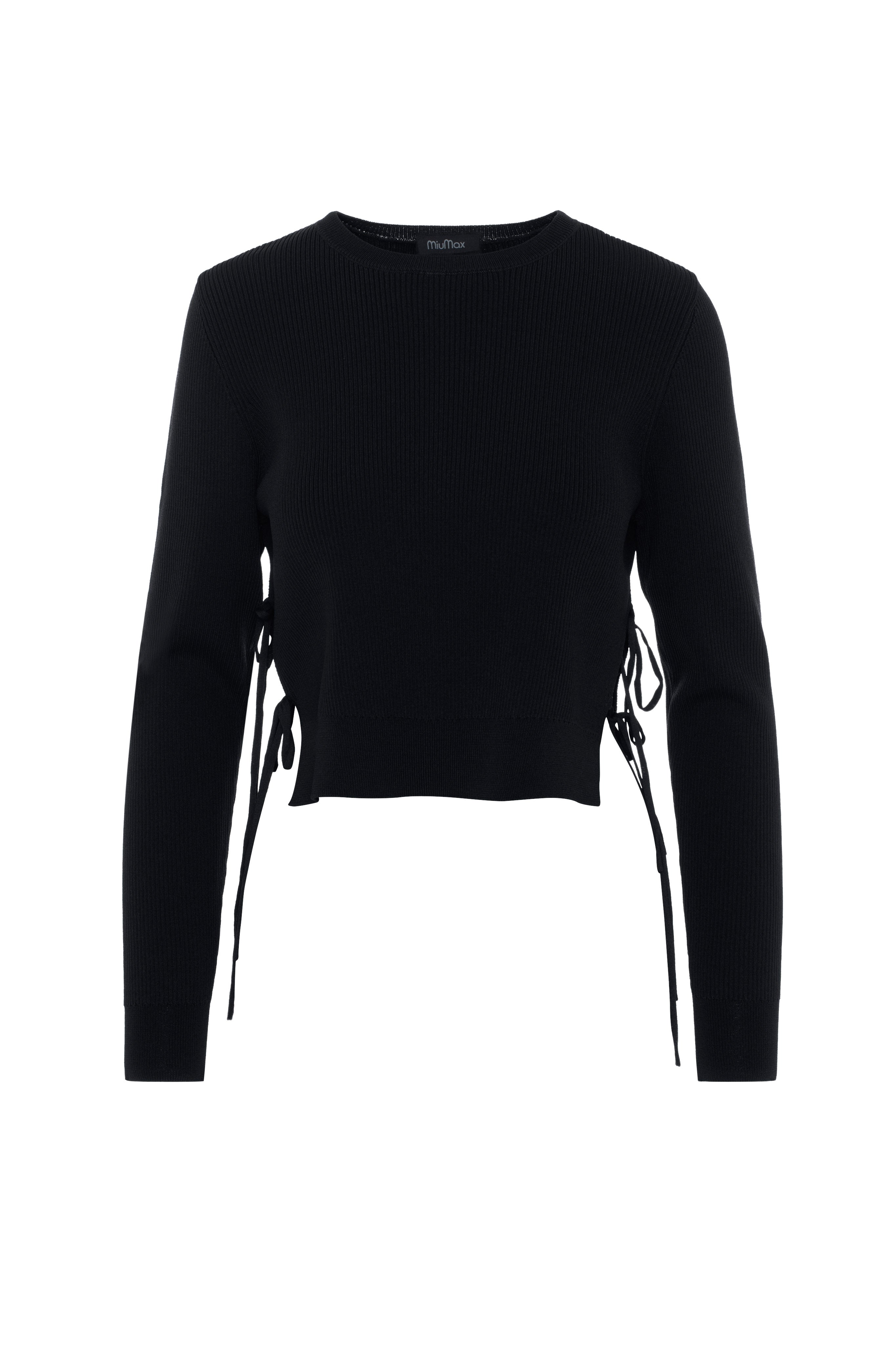 Cropped Double Tie Sweater in Black by MiuMax