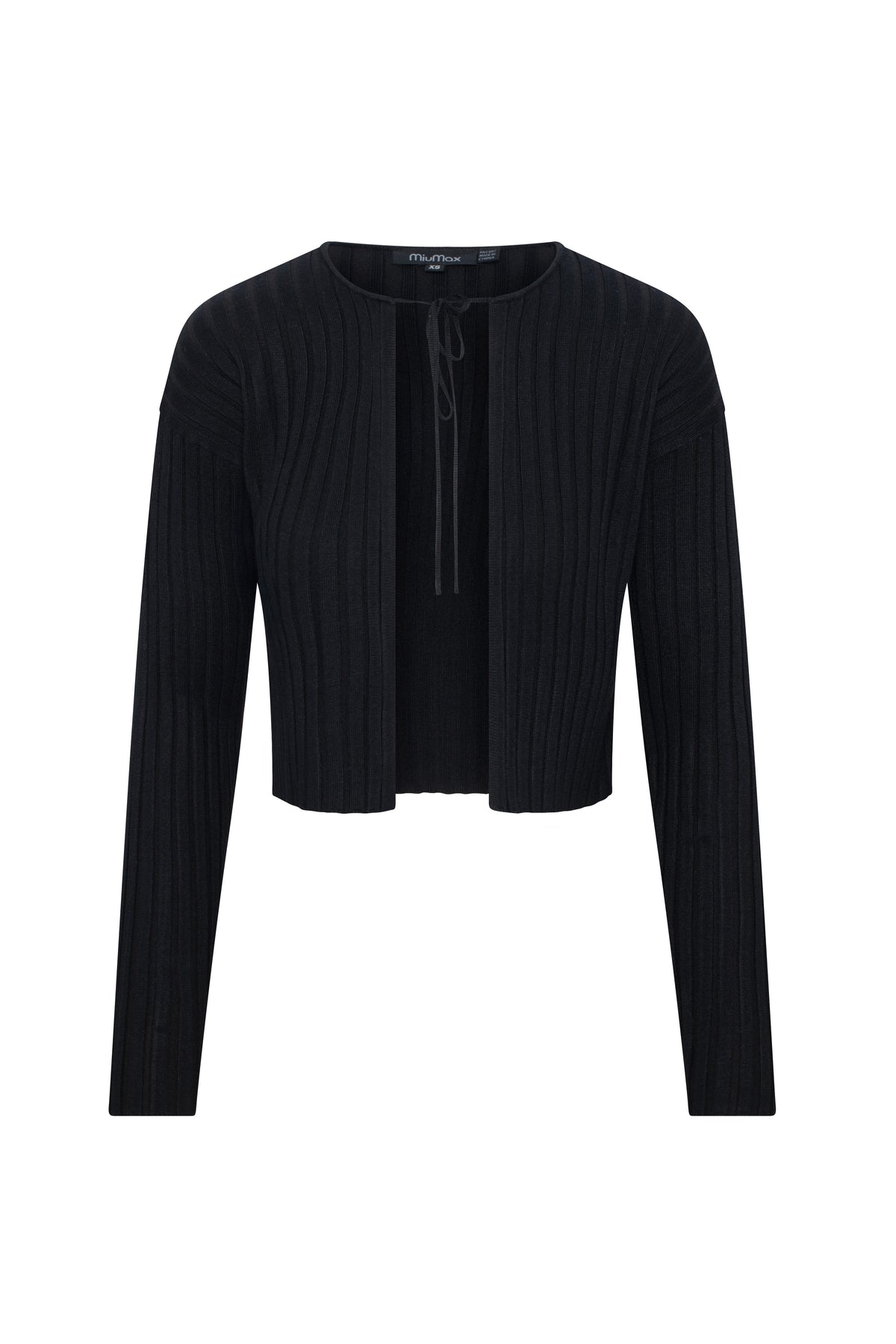 Cropped Knit Tie Cardigan in Black by MiuMax