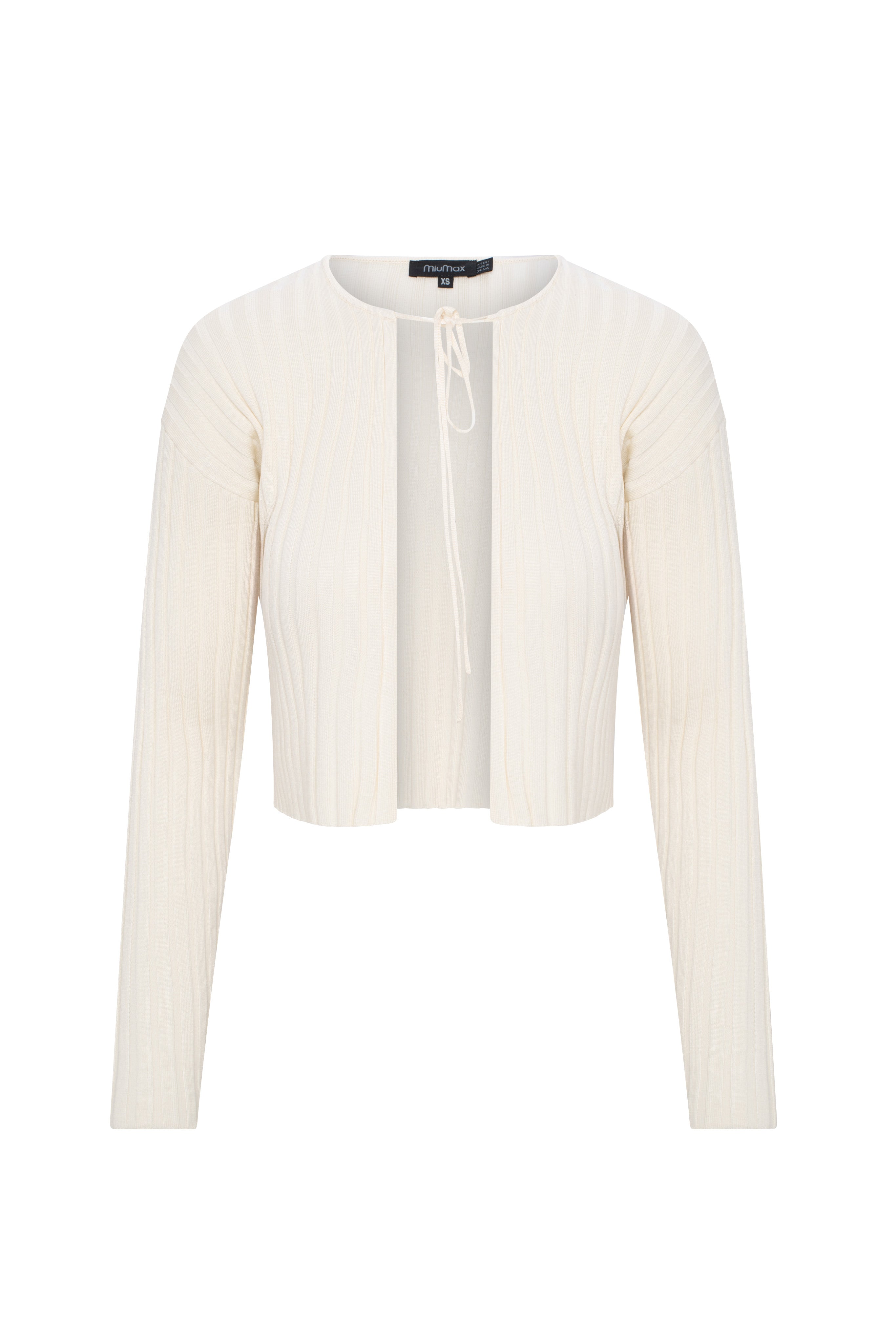 Cropped Knit Tie Cardigan in Cream by MiuMax