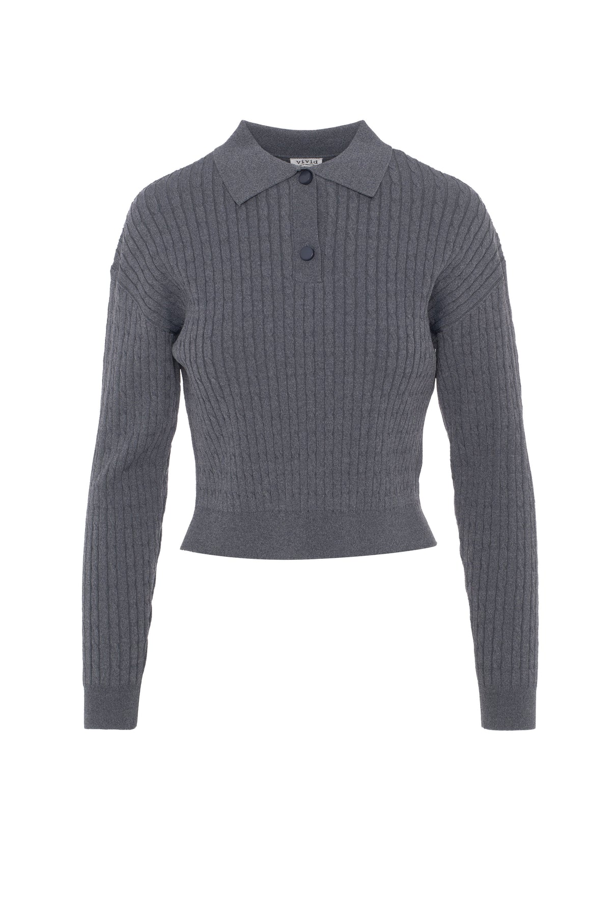 Cropped Cable T Sweater in Dark Grey Mix by Vivid