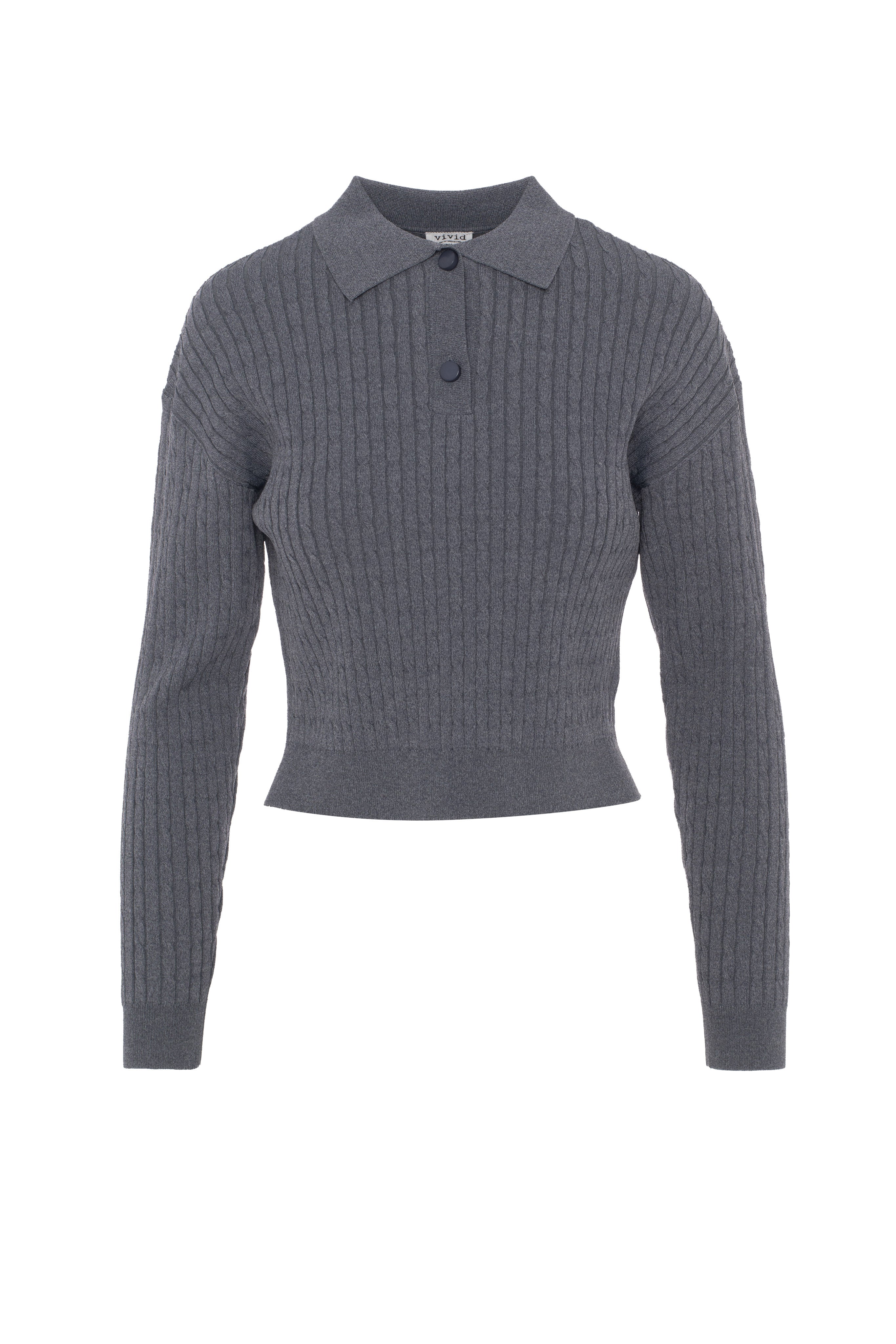 Cropped Cable T Sweater in Dark Grey Mix by Vivid