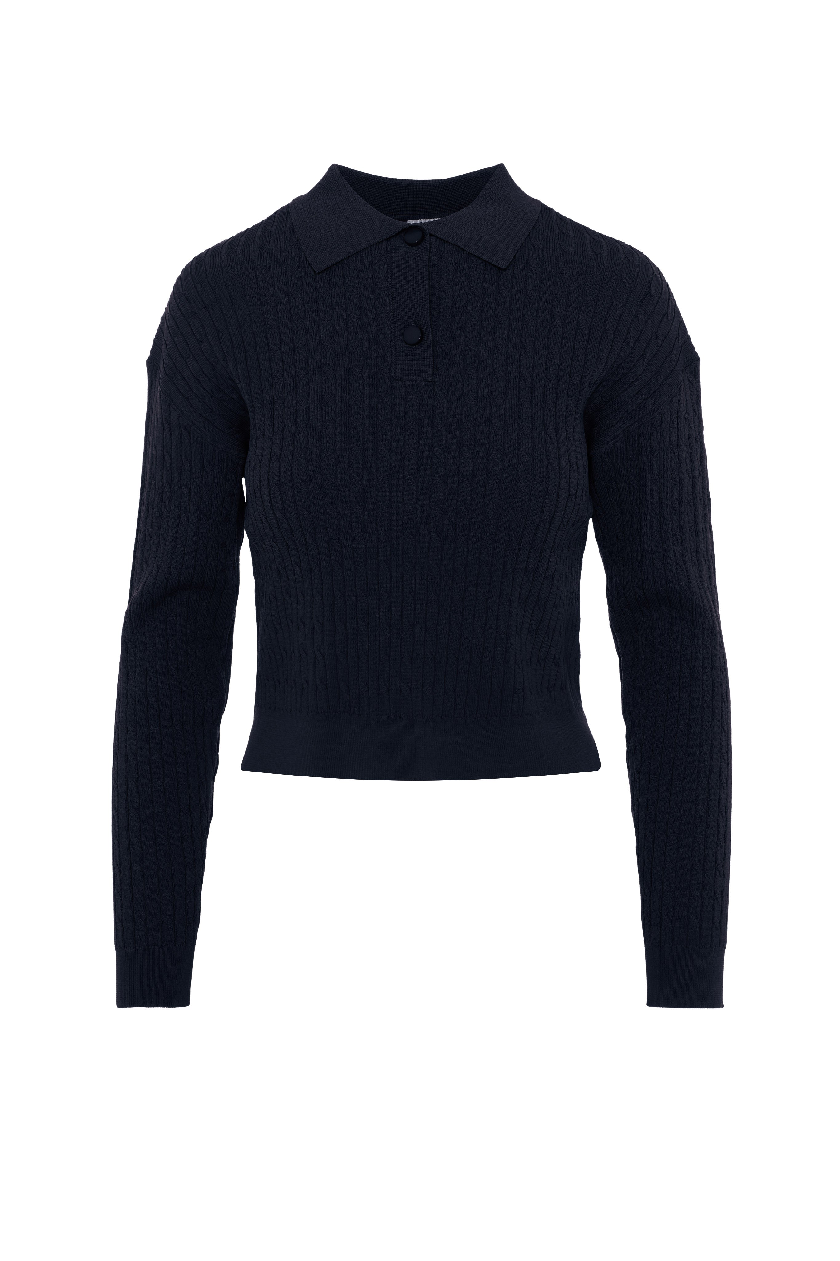 Cropped Cable T Sweater in Dark Navy by Vivid