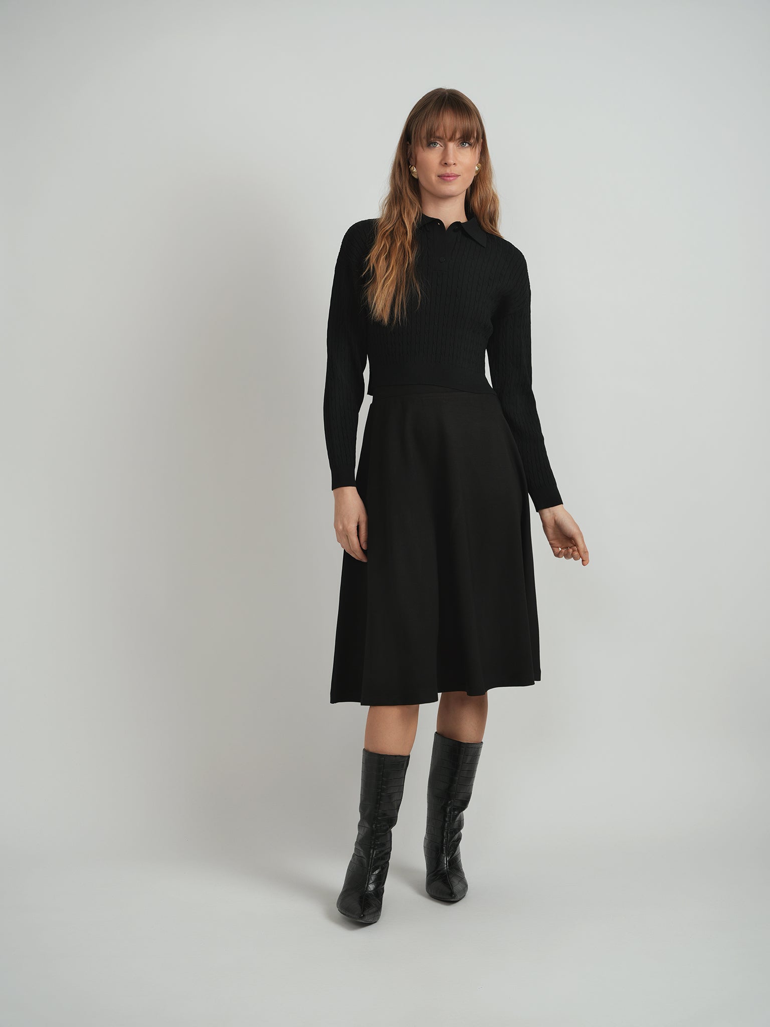 Cropped Cable T Sweater in by Vivid