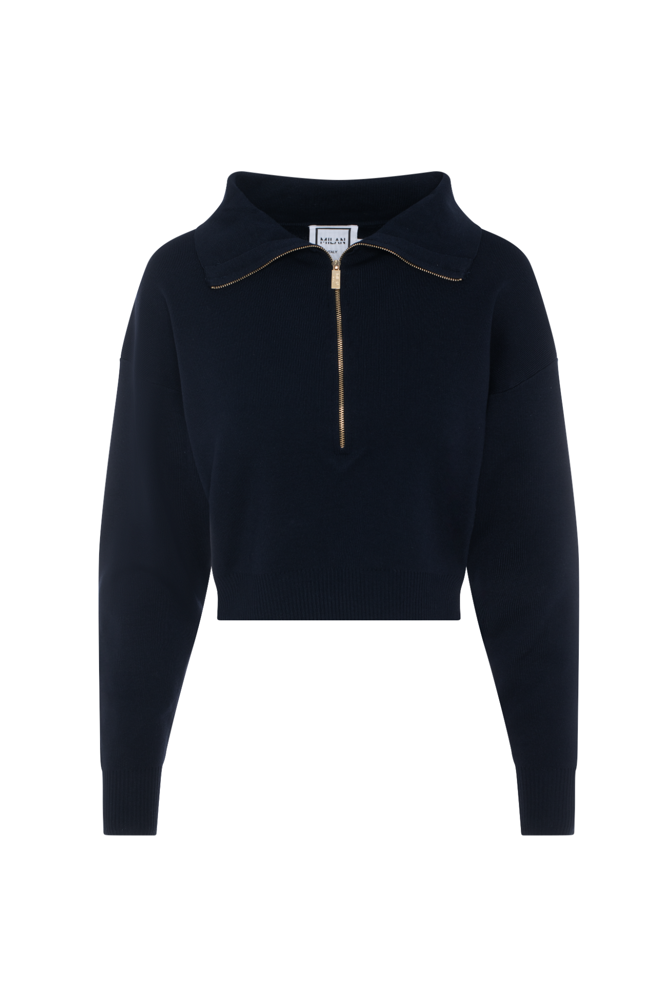 Cropped Dolman Zip Sweater in Dark Navy by Milan Italy